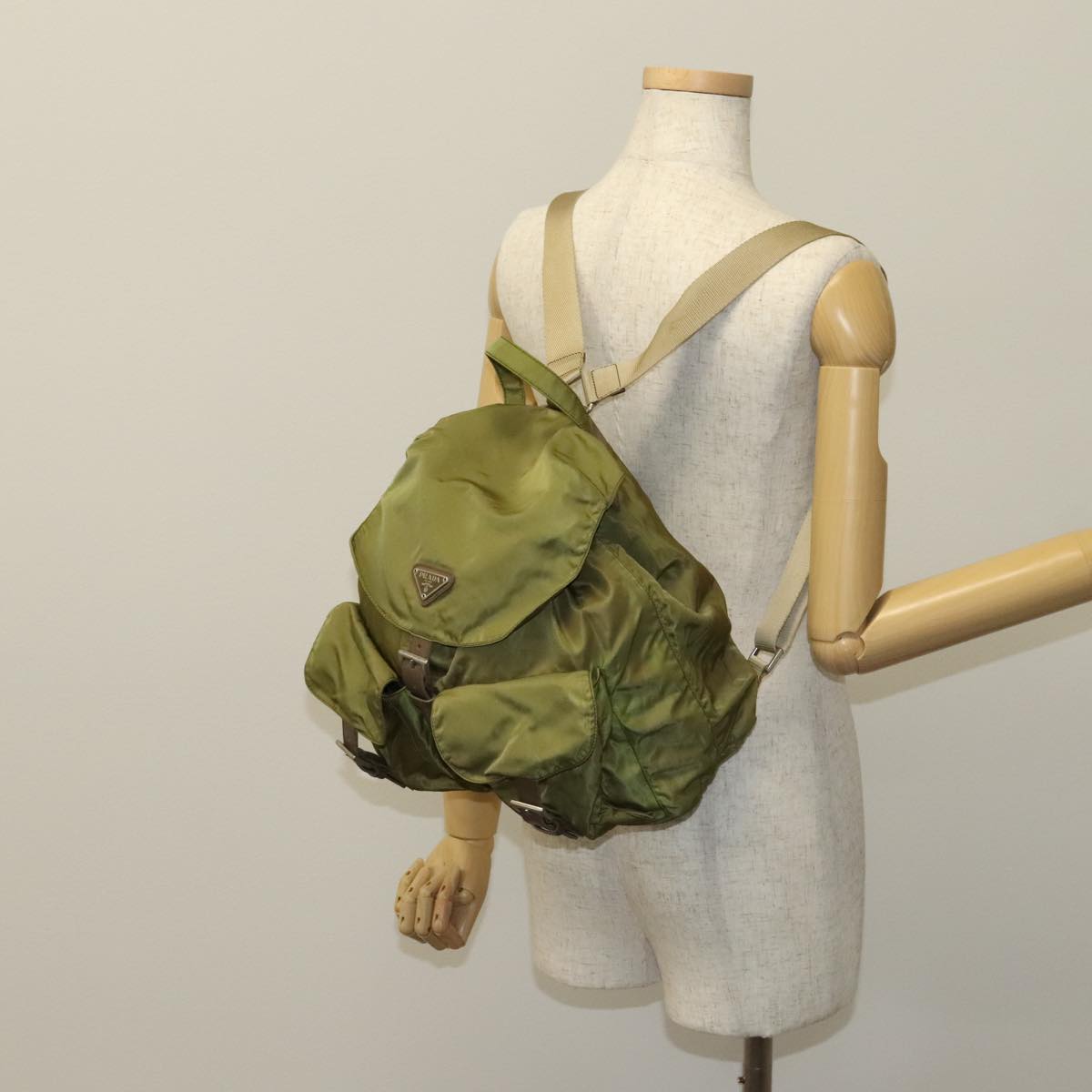 Prada Tessuto Khaki Synthetic Backpack Bag (Pre-Owned)