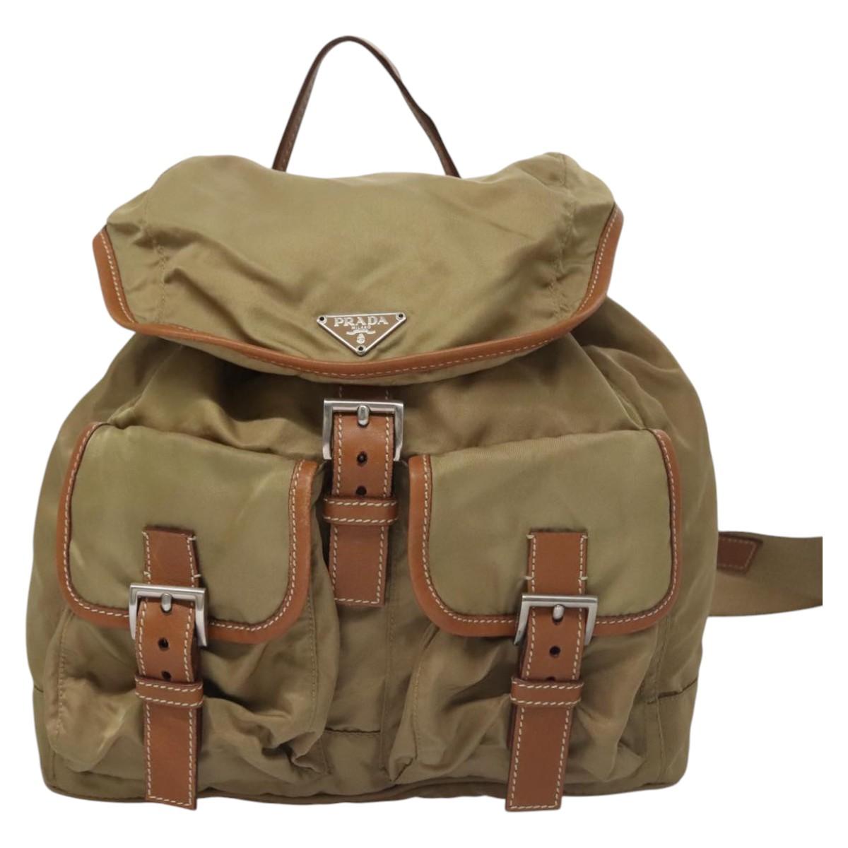 Prada Re-Nylon Khaki Synthetic Backpack Bag (Pre-Owned)