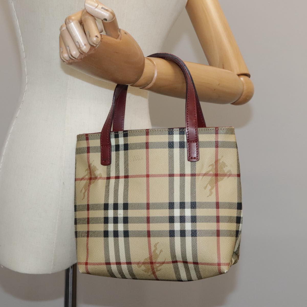 Burberry Haymarket Beige Canvas Handbag (Pre-Owned)