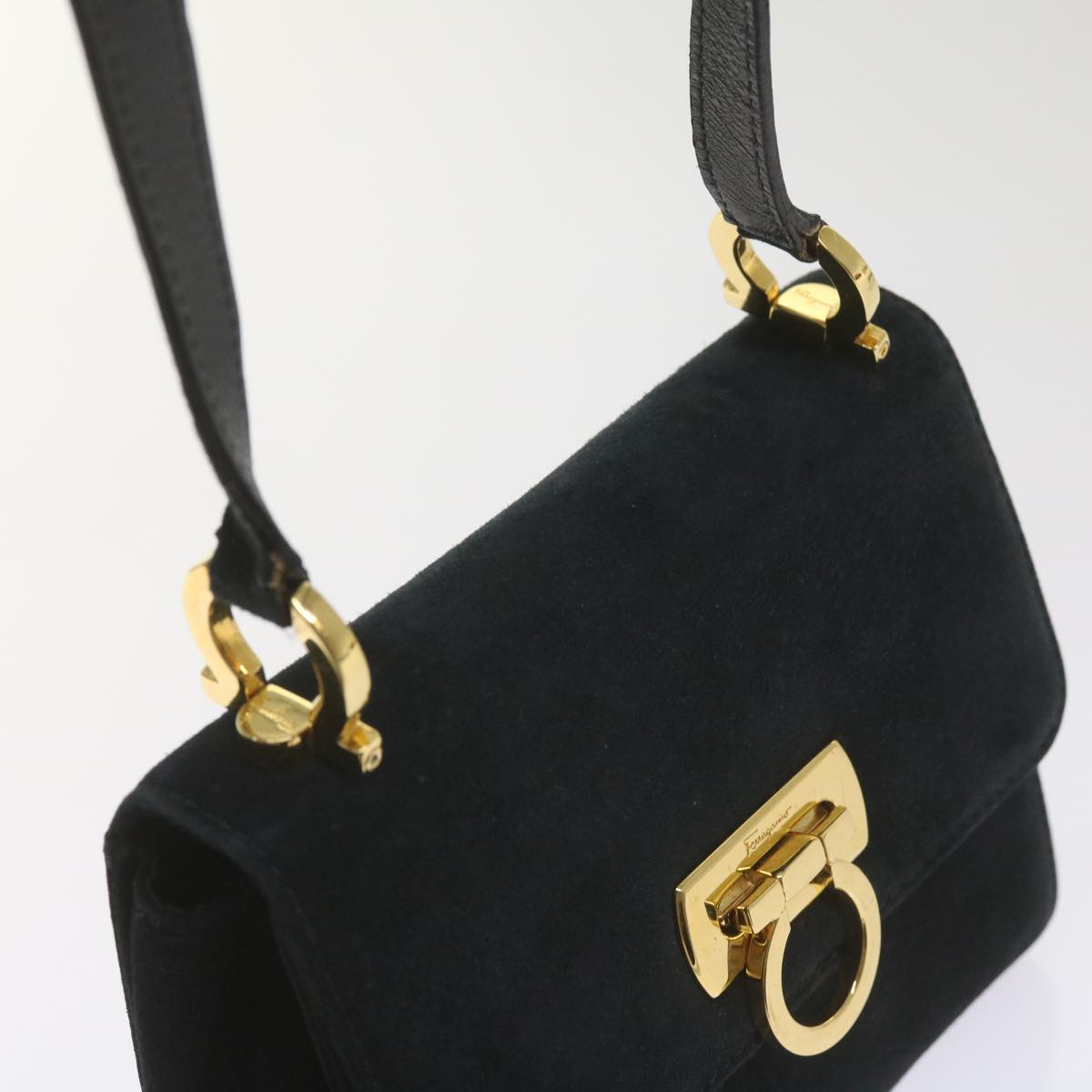 Salvatore Ferragamo Gancini Black Suede Shoulder Bag (Pre-Owned)