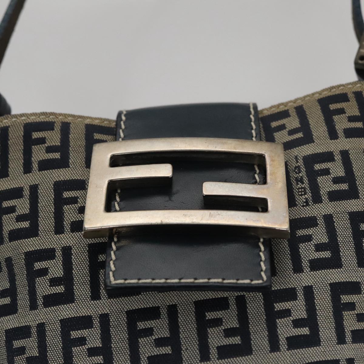 Fendi Zucchino Navy Canvas Shoulder Bag (Pre-Owned)