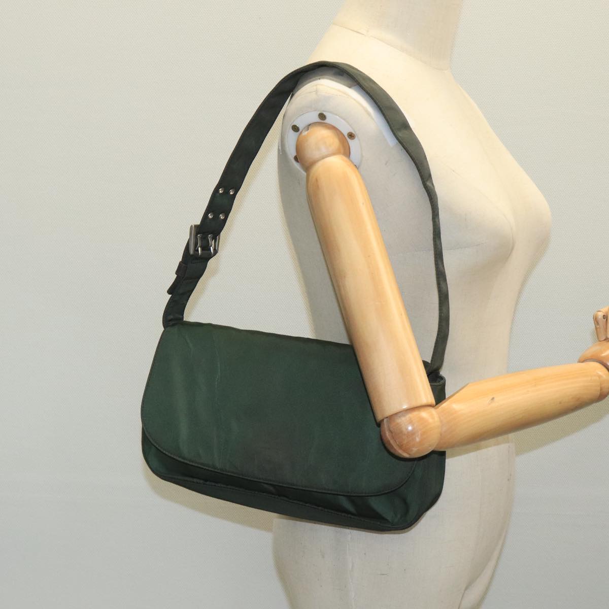 Prada Re-Nylon Khaki Synthetic Shoulder Bag (Pre-Owned)