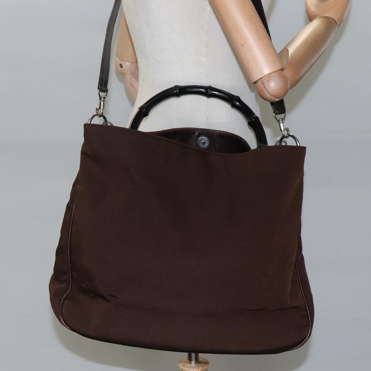 Gucci Bamboo Brown Canvas Handbag (Pre-Owned)