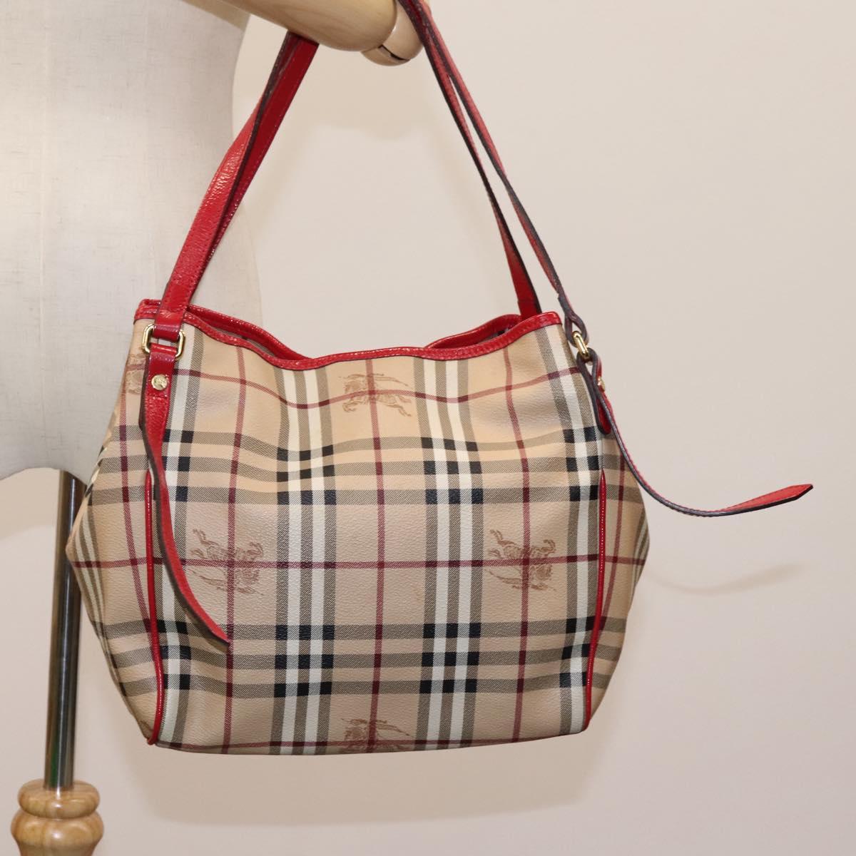 Burberry Nova Check Beige Canvas Shoulder Bag (Pre-Owned)