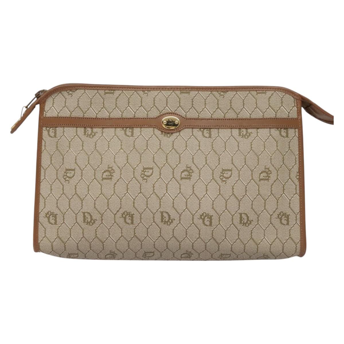 Dior Honeycomb Beige Canvas Clutch Bag (Pre-Owned)