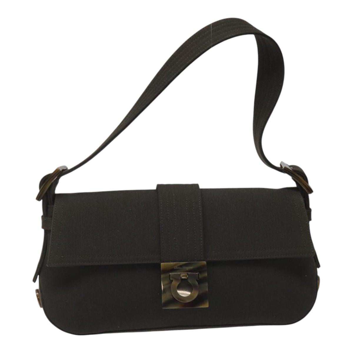 Salvatore Ferragamo Gancini Black Canvas Shoulder Bag (Pre-Owned)