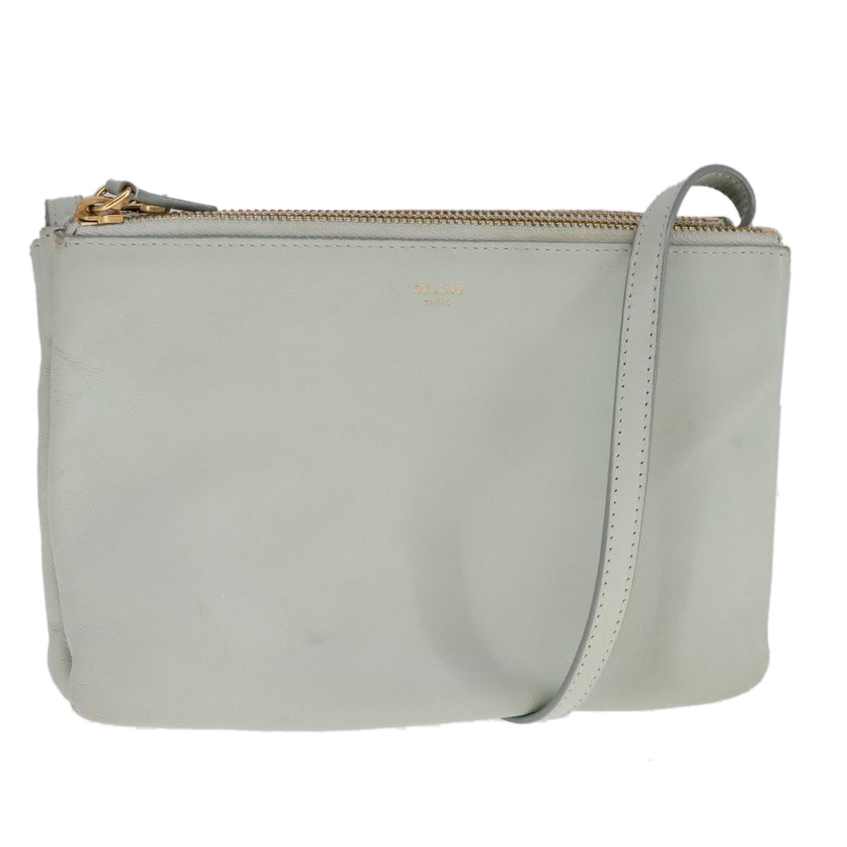 Céline Trio Green Leather Shoulder Bag (Pre-Owned)