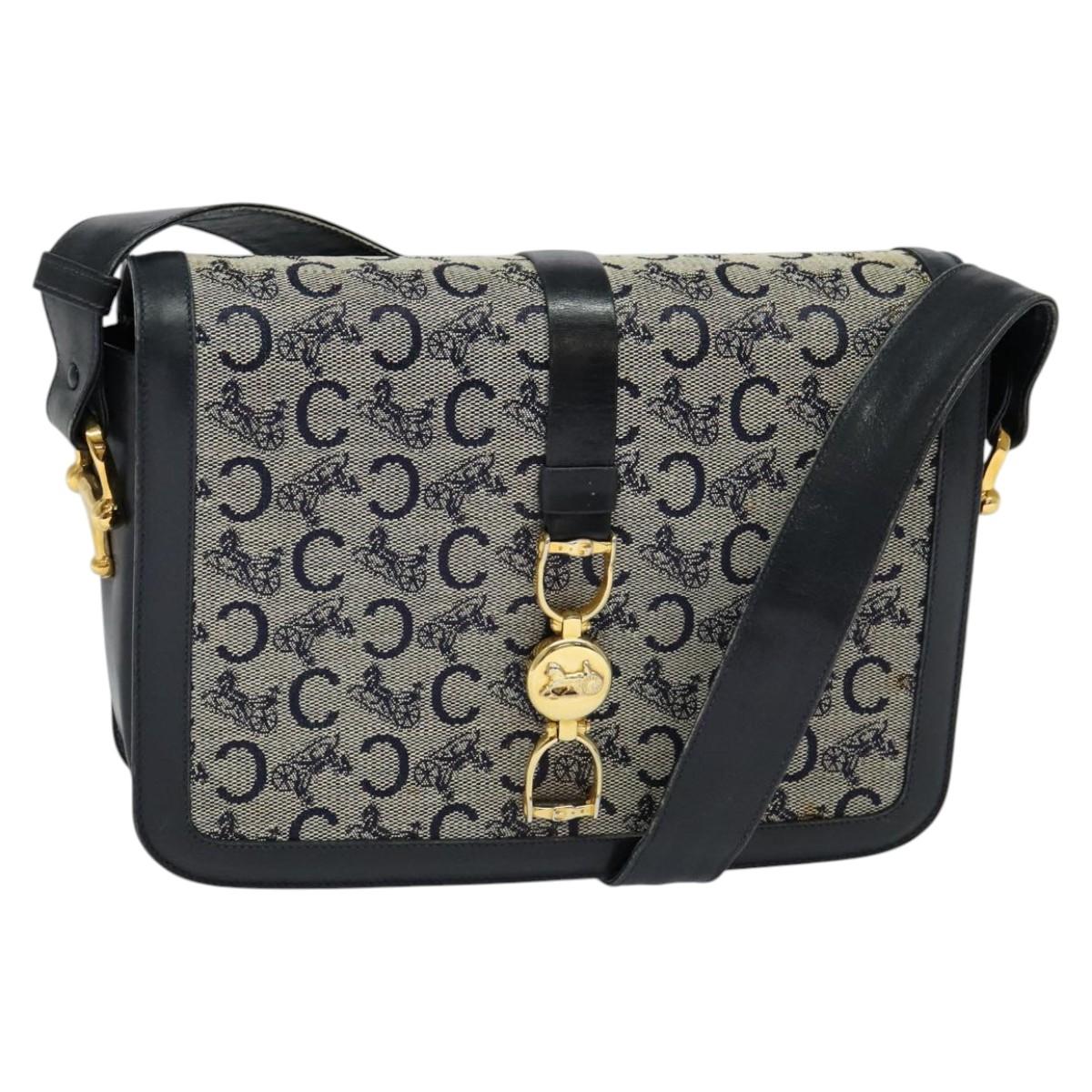 Céline Horse Carriage Navy Canvas Shoulder Bag (Pre-Owned)