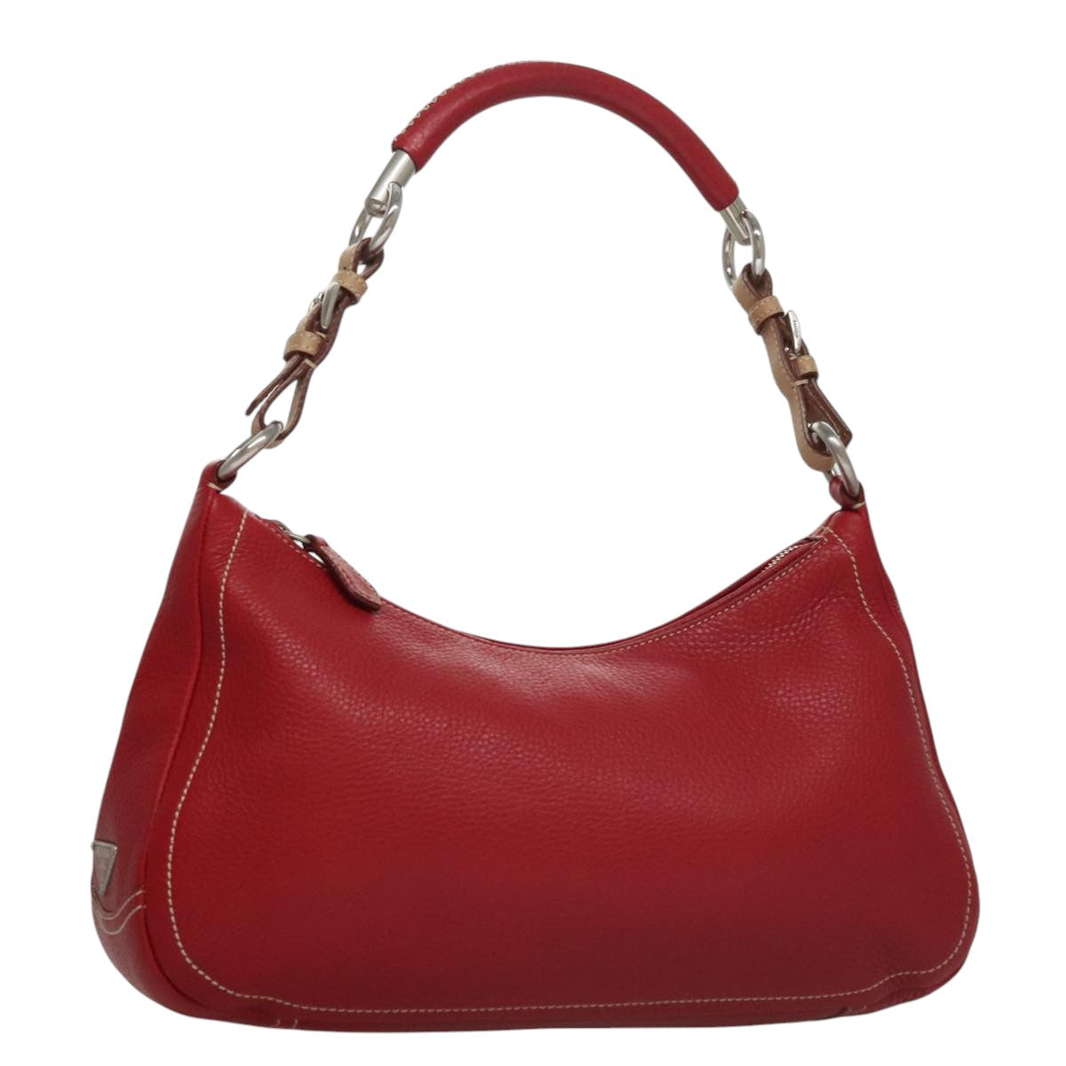 Prada Triangle Logo Red Leather Shoulder Bag (Pre-Owned)