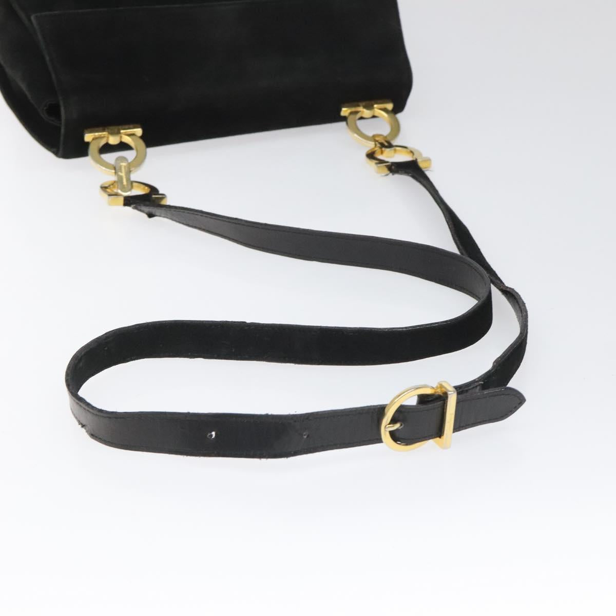 Salvatore Ferragamo Gancini Black Suede Shoulder Bag (Pre-Owned)