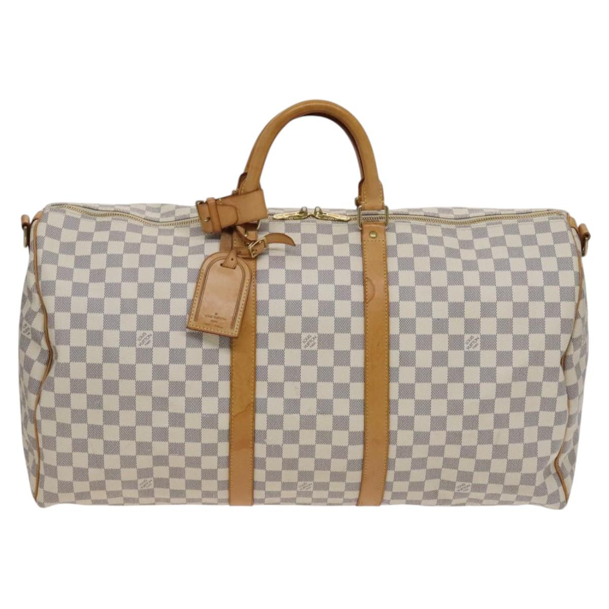 Louis Vuitton Keepall Bandouliere 55 White Canvas Travel Bag (Pre-Owned)