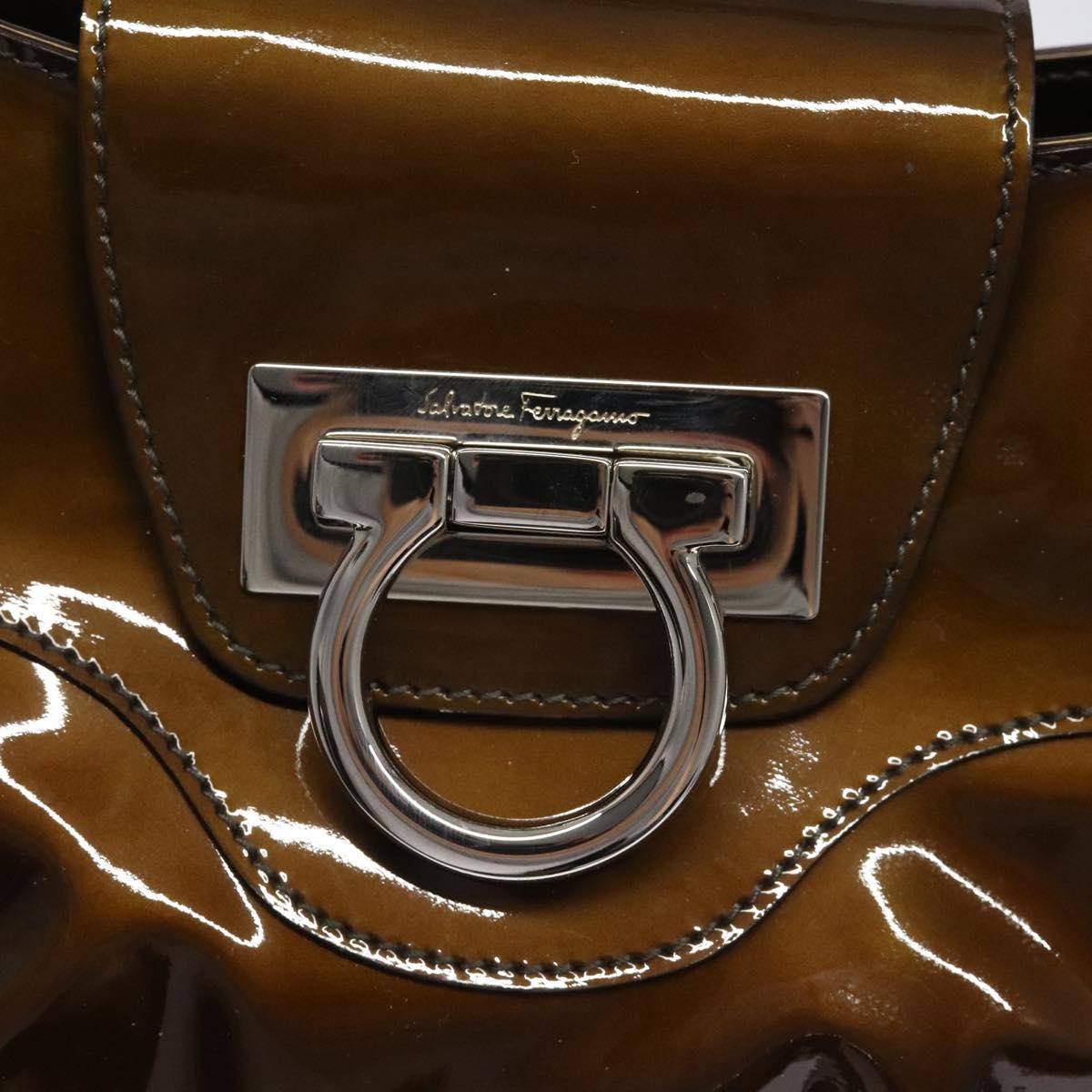 Salvatore Ferragamo Marisa Brown Patent Leather Shoulder Bag (Pre-Owned)