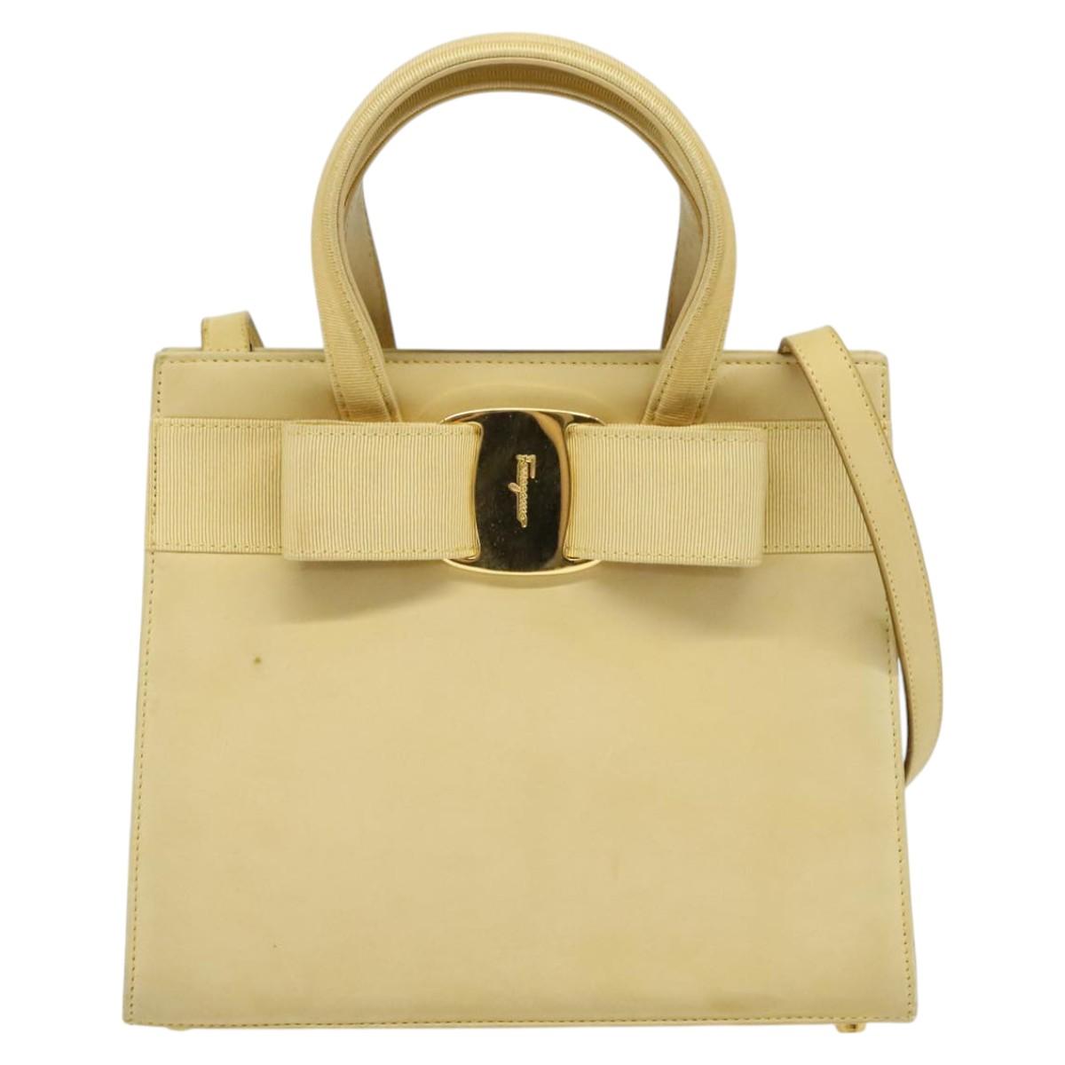 Salvatore Ferragamo Vara Beige Suede Handbag (Pre-Owned)