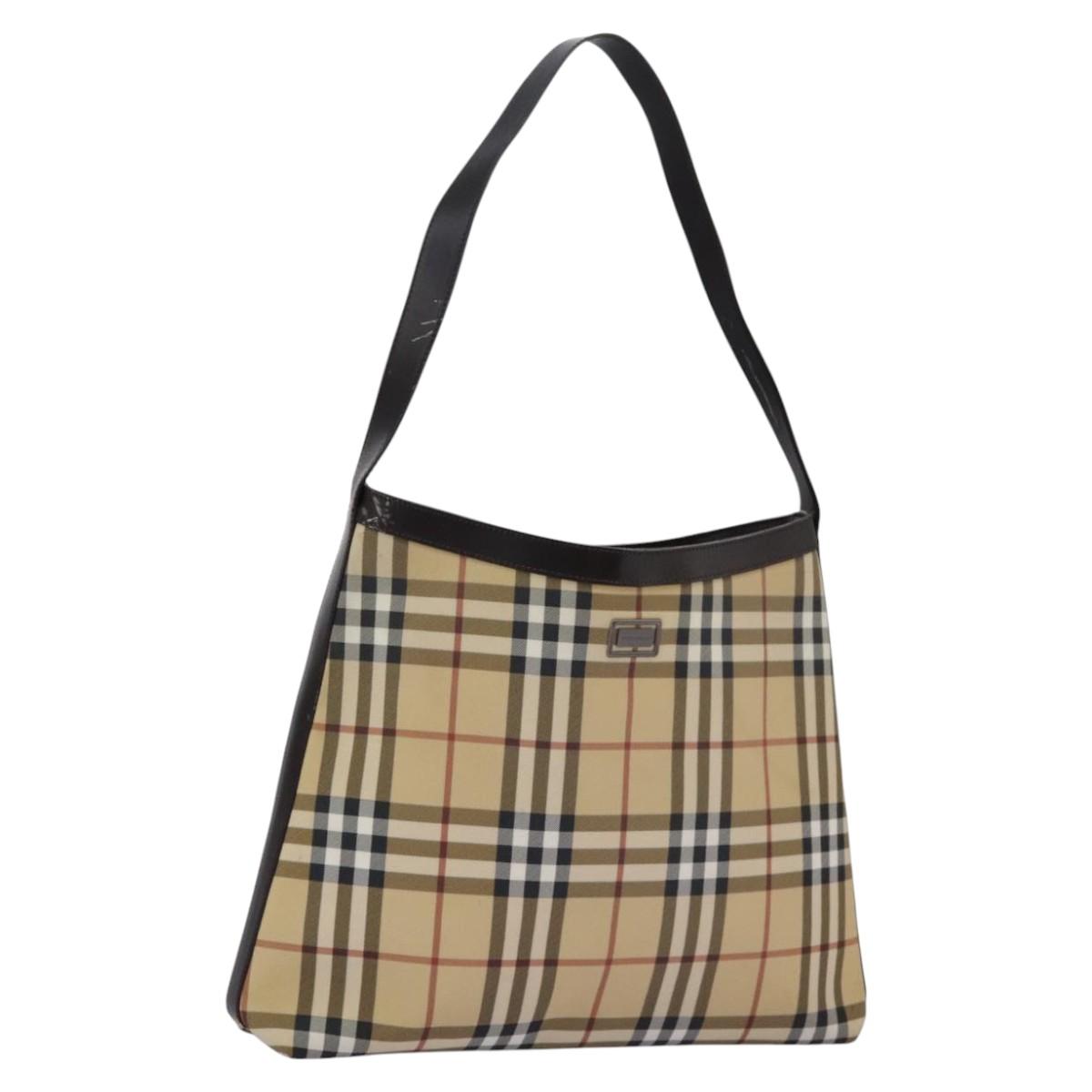 Burberry Nova Check Beige Canvas Shoulder Bag (Pre-Owned)