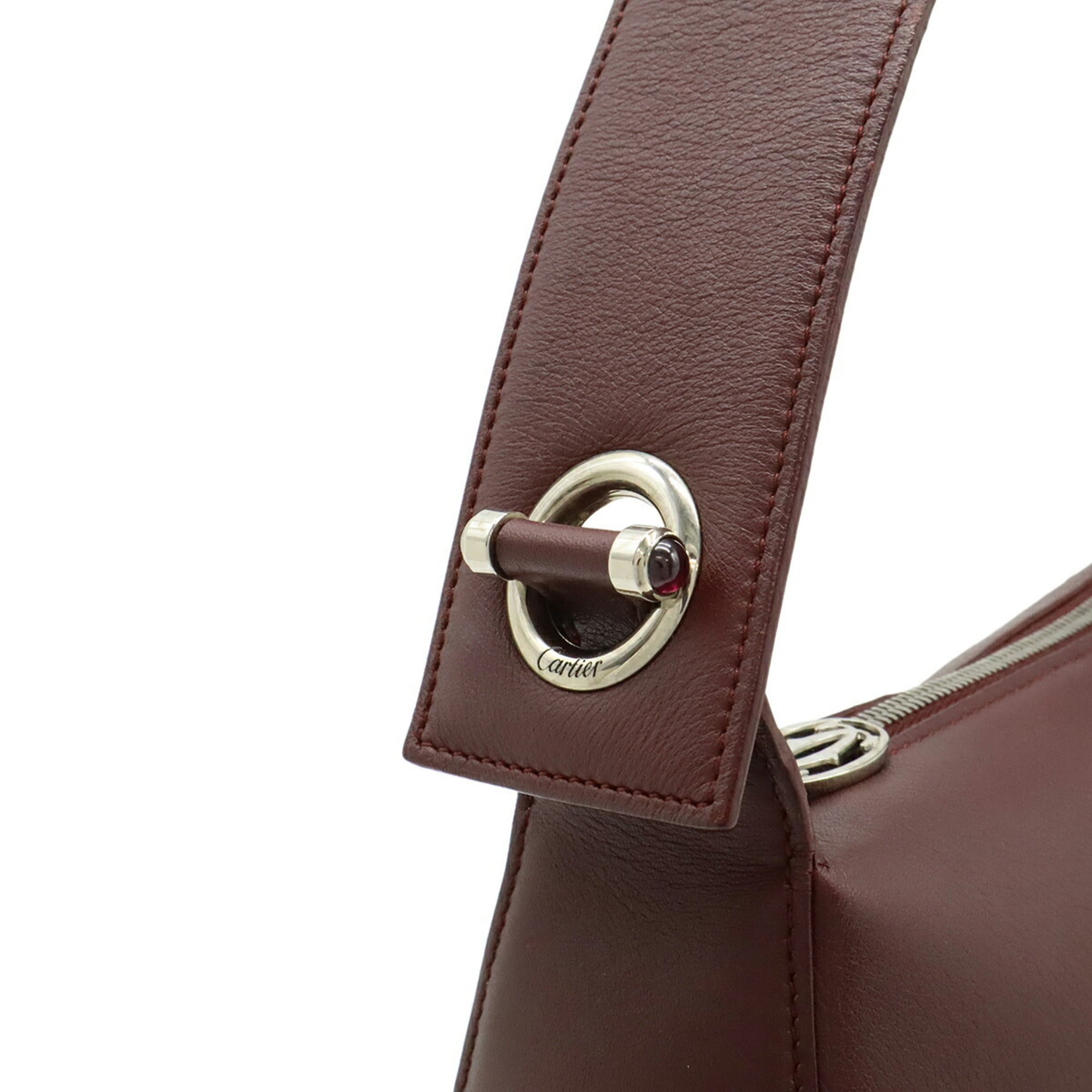 Cartier Bordeaux Red Color White Leather Shoulder Bag (Pre-Owned)