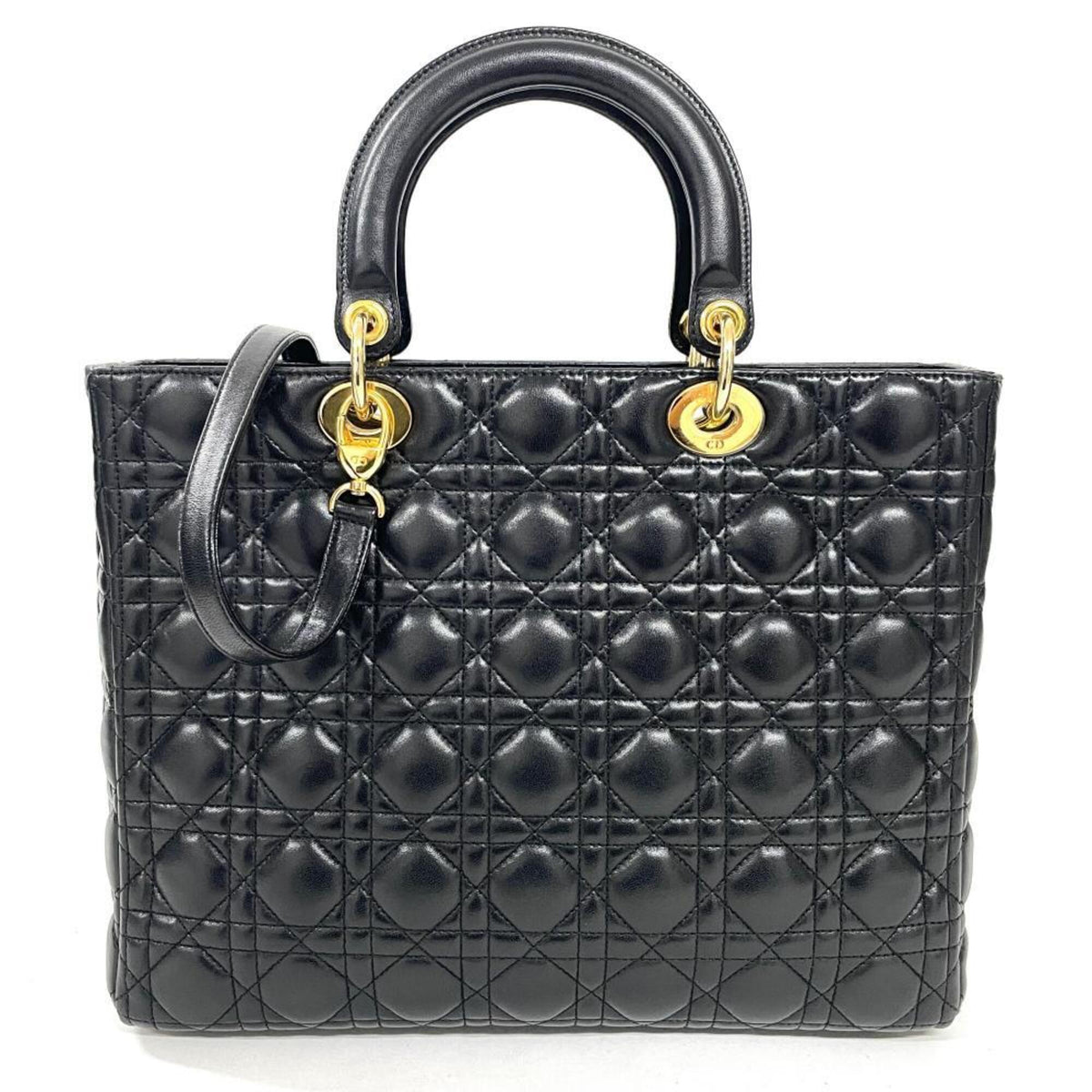 Christian Dior Lady Dior Black Leather Handbag (Pre-Owned)