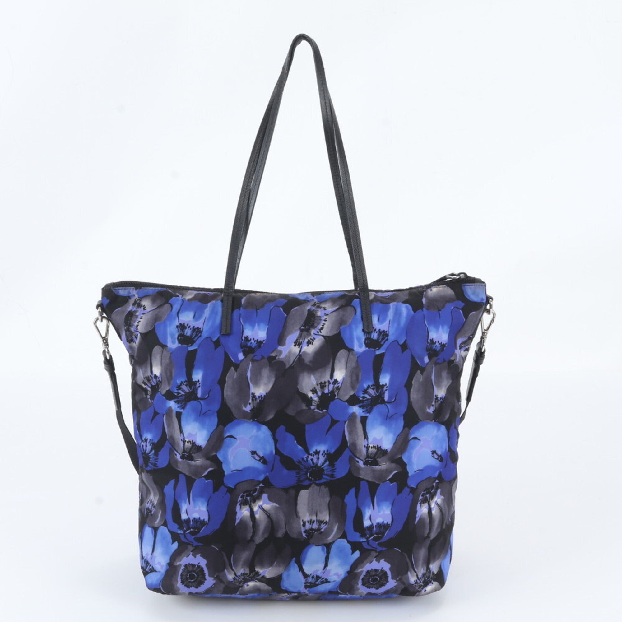 Prada Black Blue Nylon Leather Shoulder Bag Tote Bag (Pre-Owned)