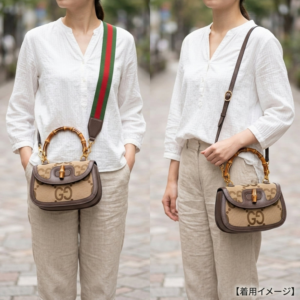 Gucci Brown Leather Gg Canvas Handbag Shoulder Bag (Pre-Owned)