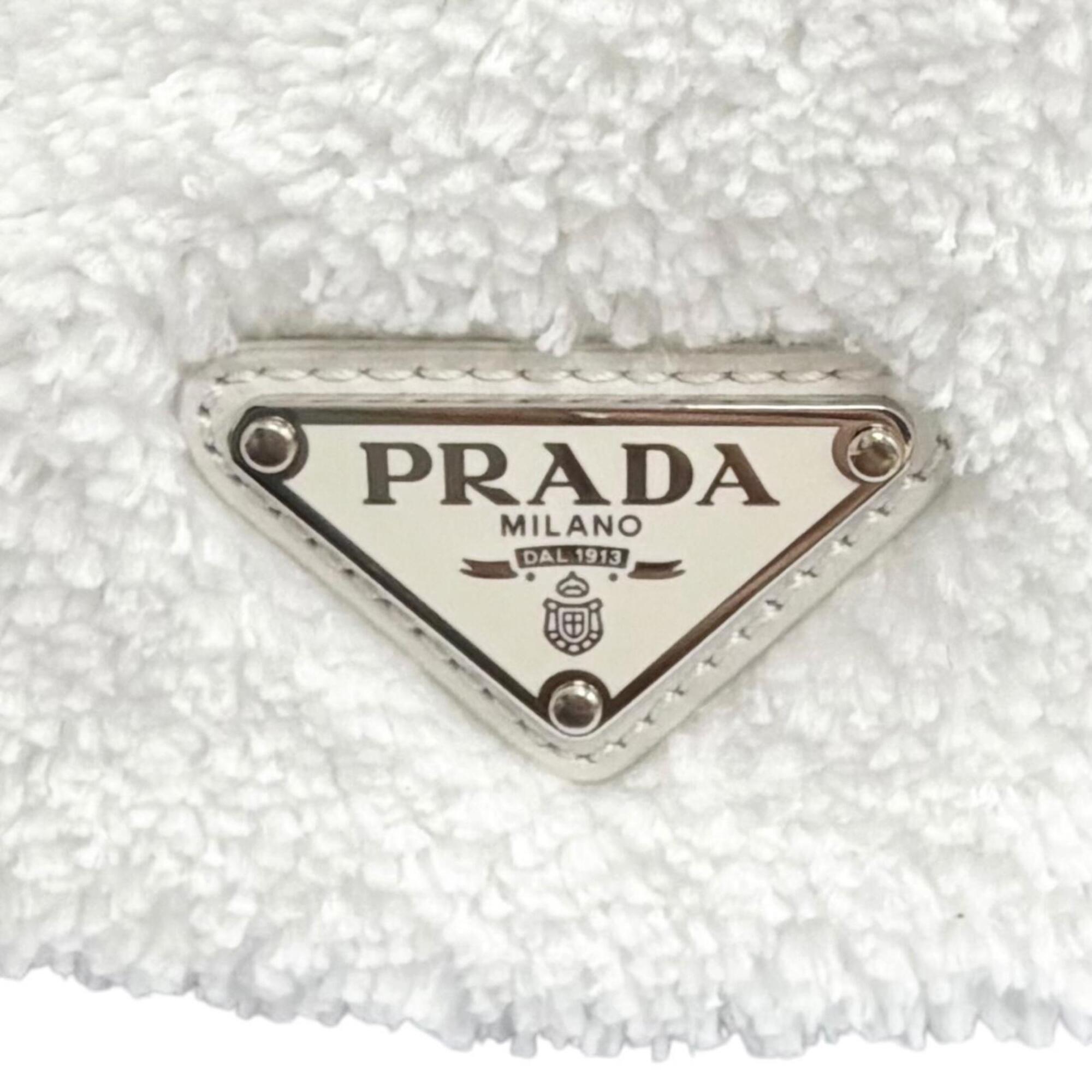 Prada Black White Polyester Leather Tote Bag (Pre-Owned)