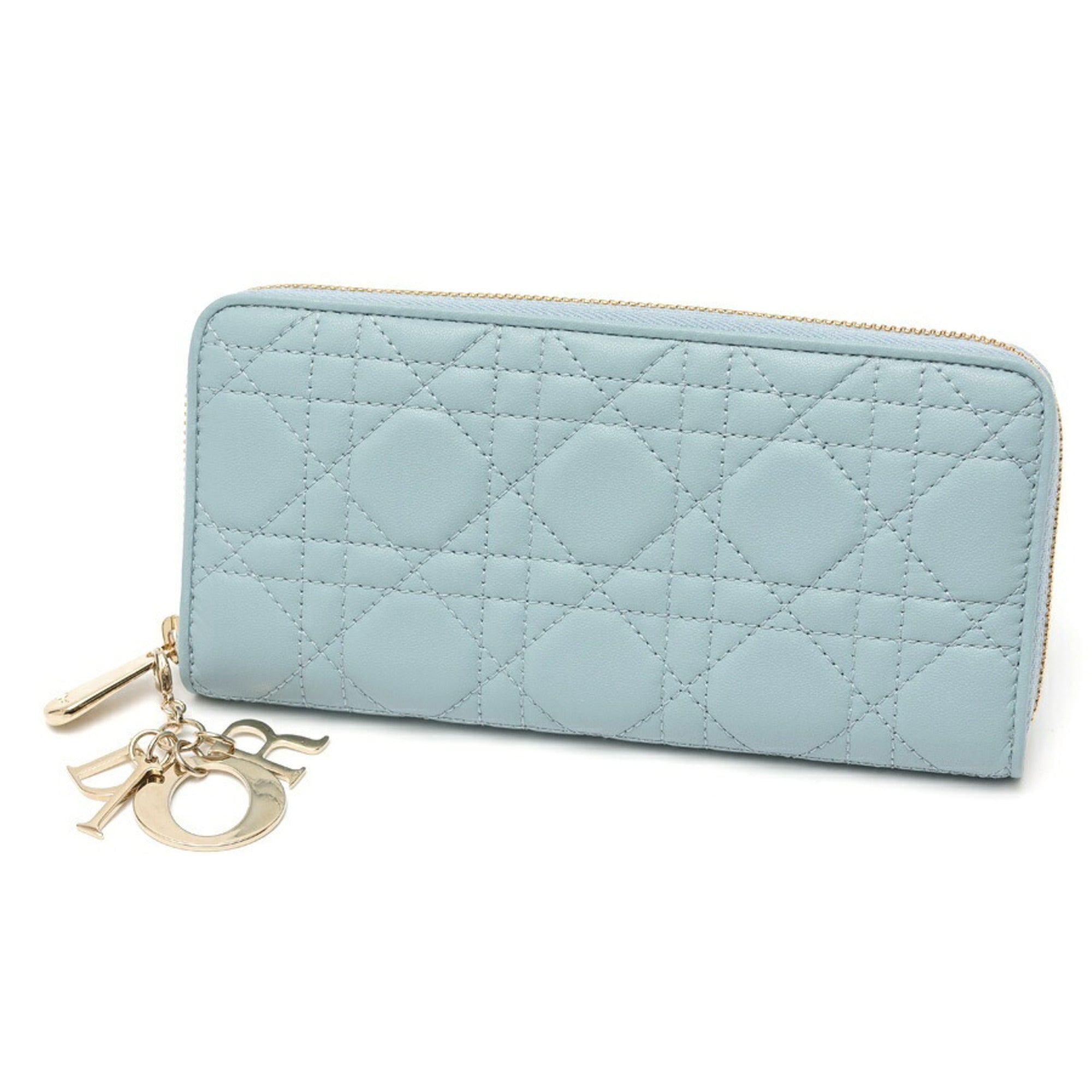 Christian Dior Light Blue Leather Long Wallet (Bi-Fold) (Pre-Owned)