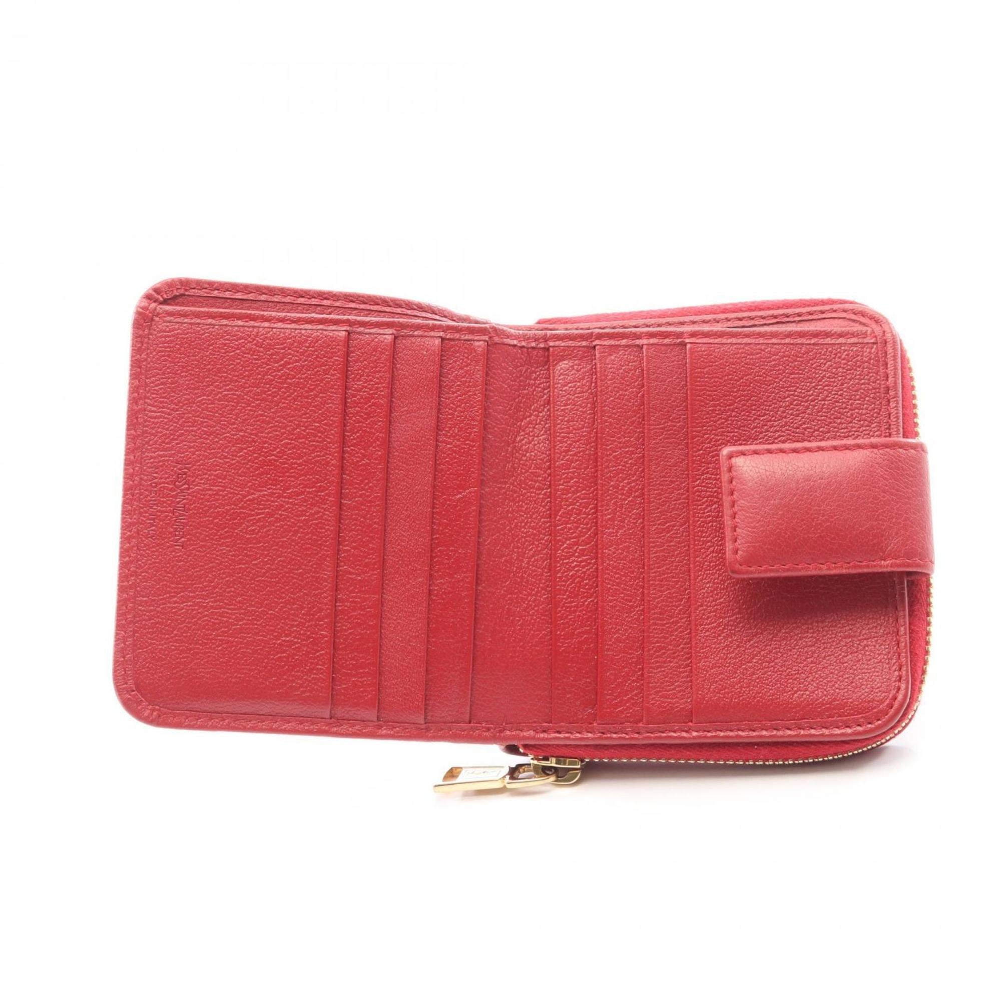Yves Saint Laurent Red Color Leather Wallet (Bi-Fold) (Pre-Owned)