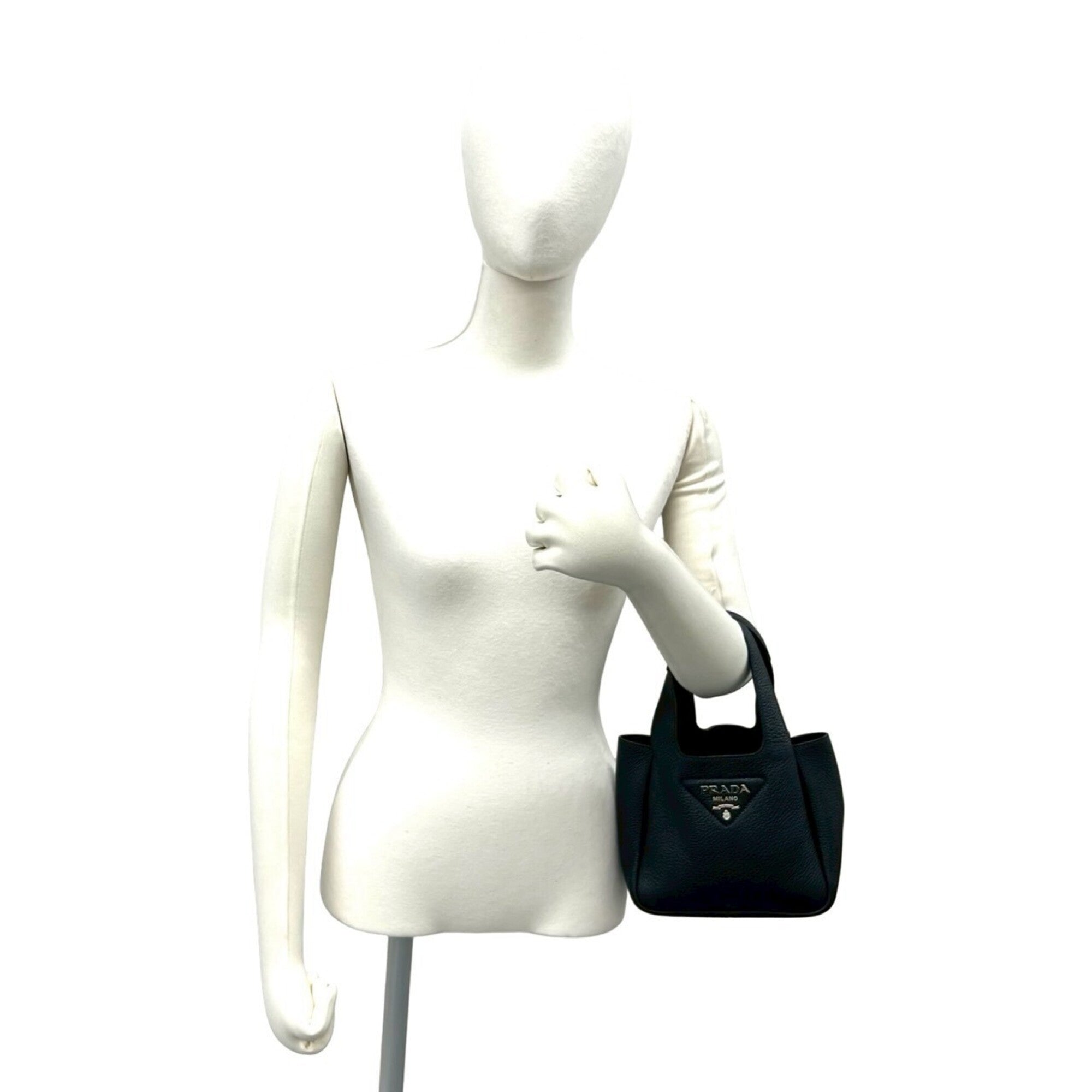 Prada Black Leather Handbag Tote Bag (Pre-Owned)