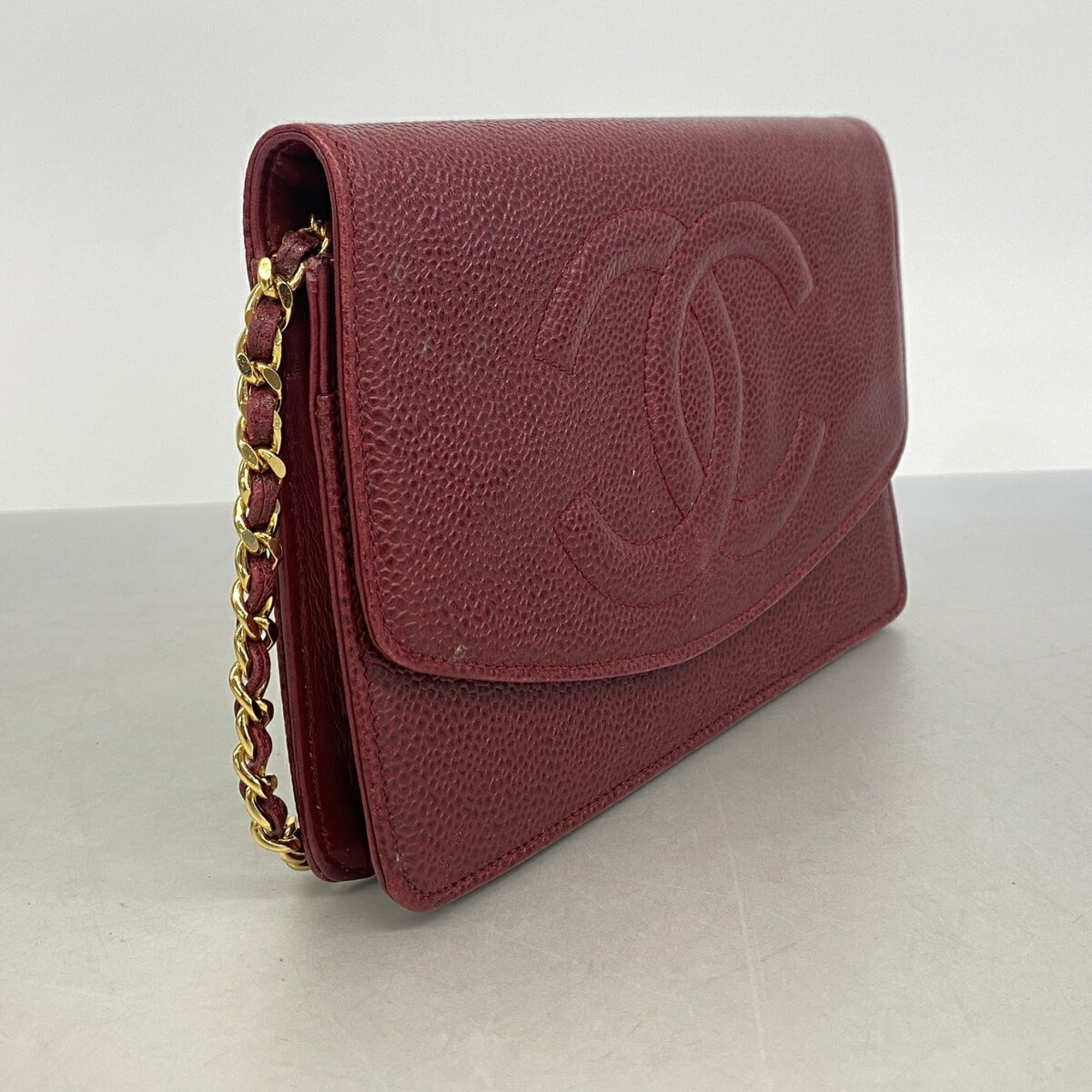 Chanel Bordeaux Grained Calfskin Chain/Shoulder Wallet (Pre-Owned)