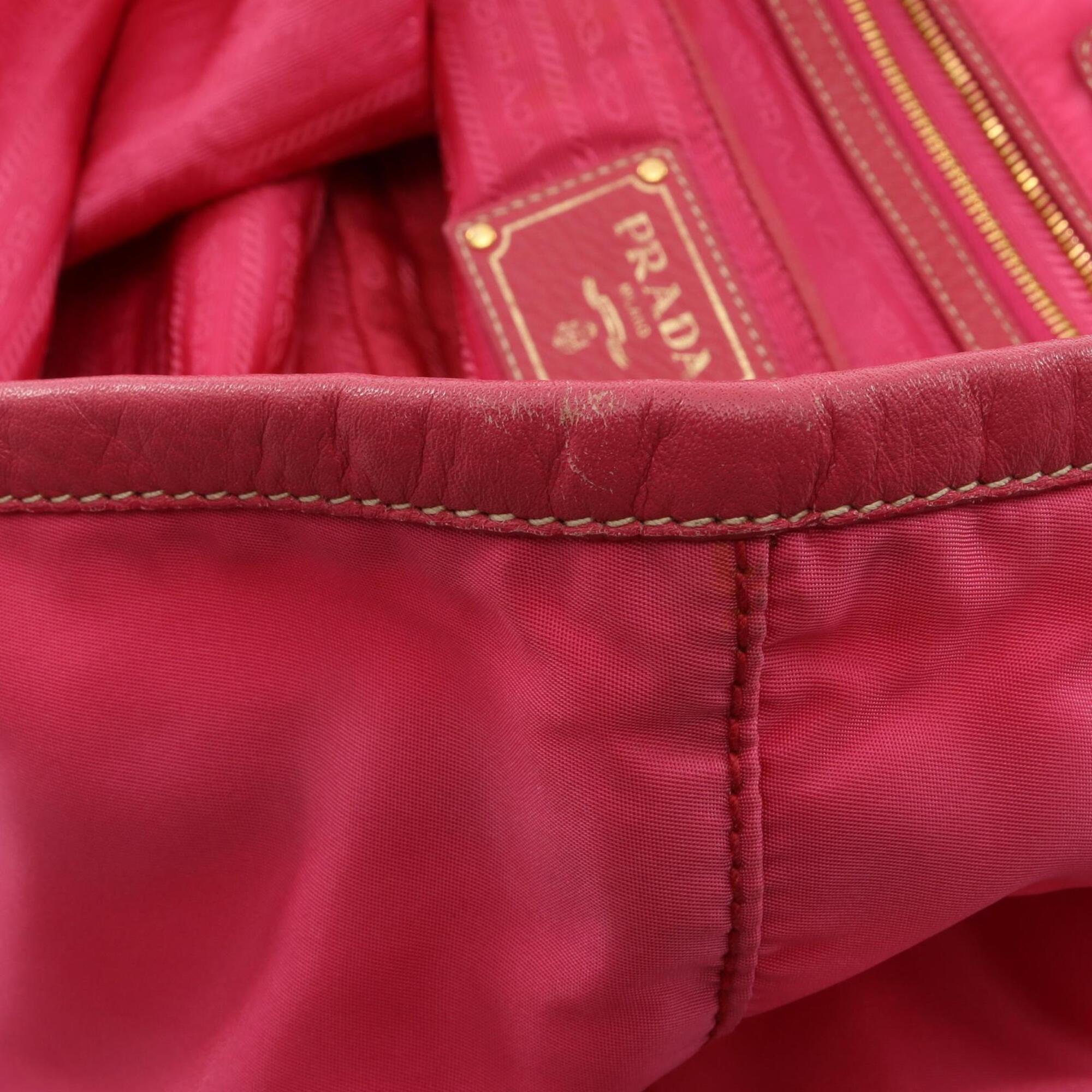 Prada Pink Nylon Leather Handbag Tote Bag (Pre-Owned)