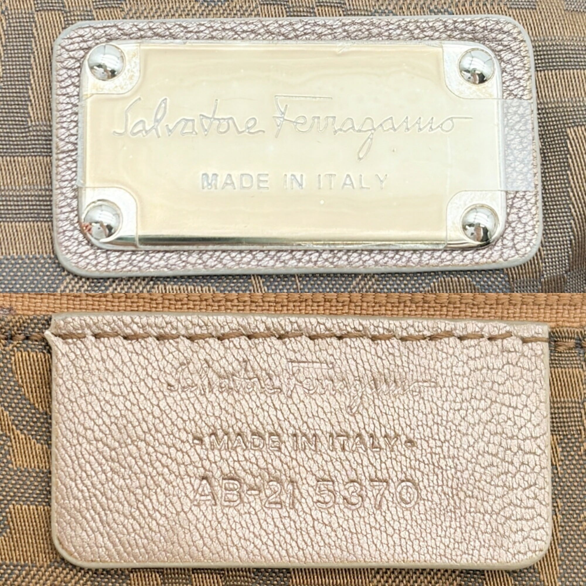 Salvatore Ferragamo Gancini Bronze Leather Handbag (Pre-Owned)