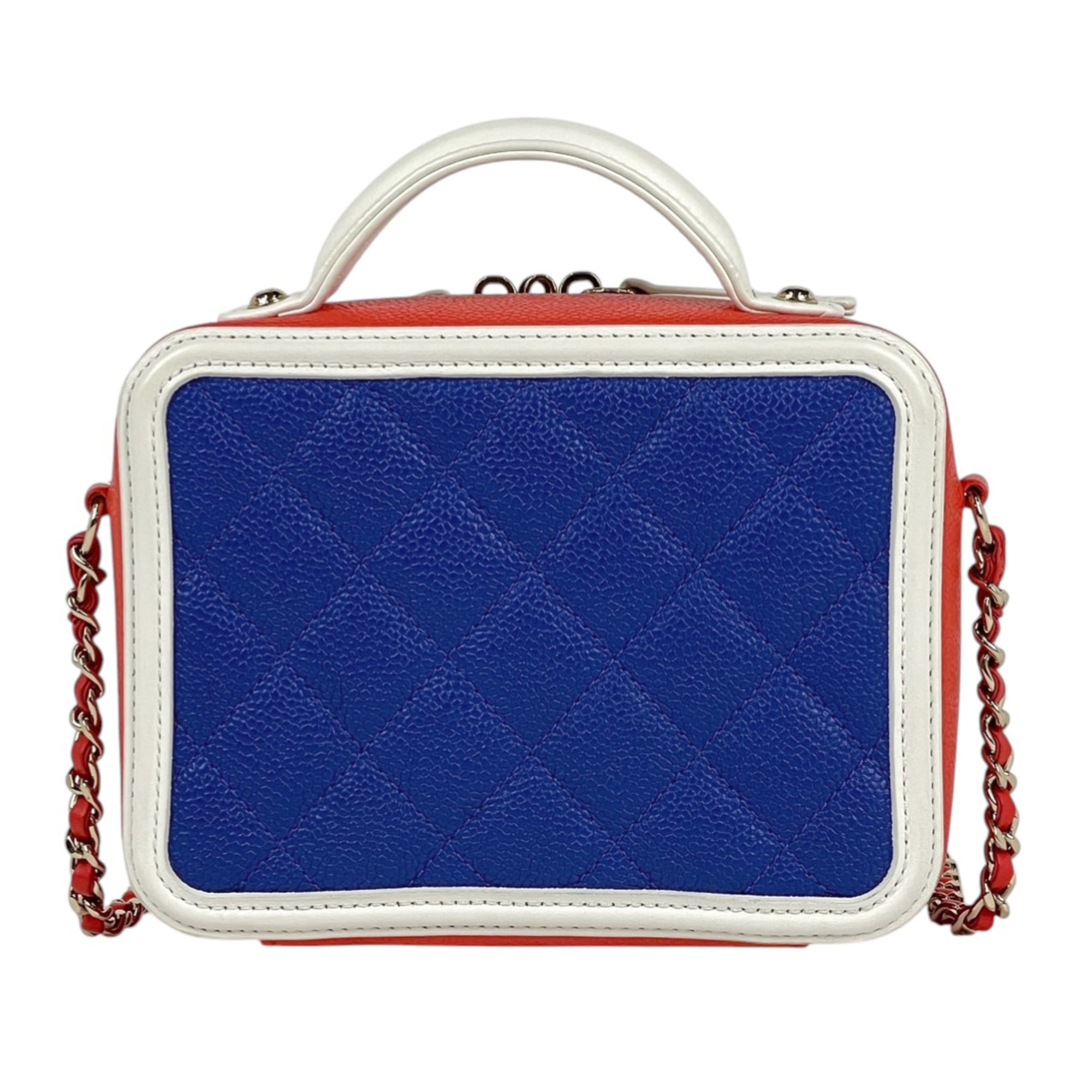 Chanel Matelasse Blue Red Color White Grained Calfskin Shoulder Bag Vanity Bag (Pre-Owned)