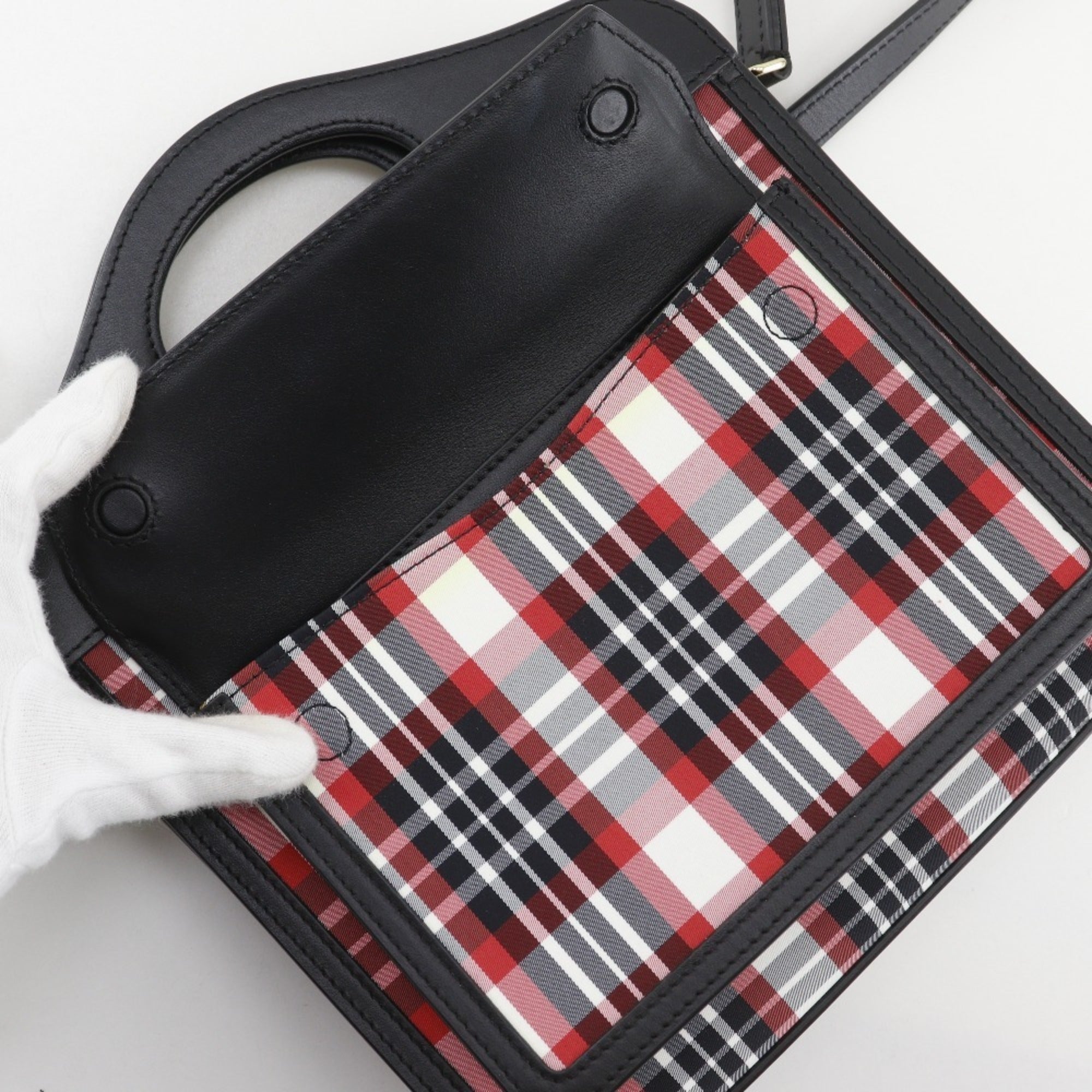 Burberry Black Red Color Nylon Leather Handbag (Pre-Owned)