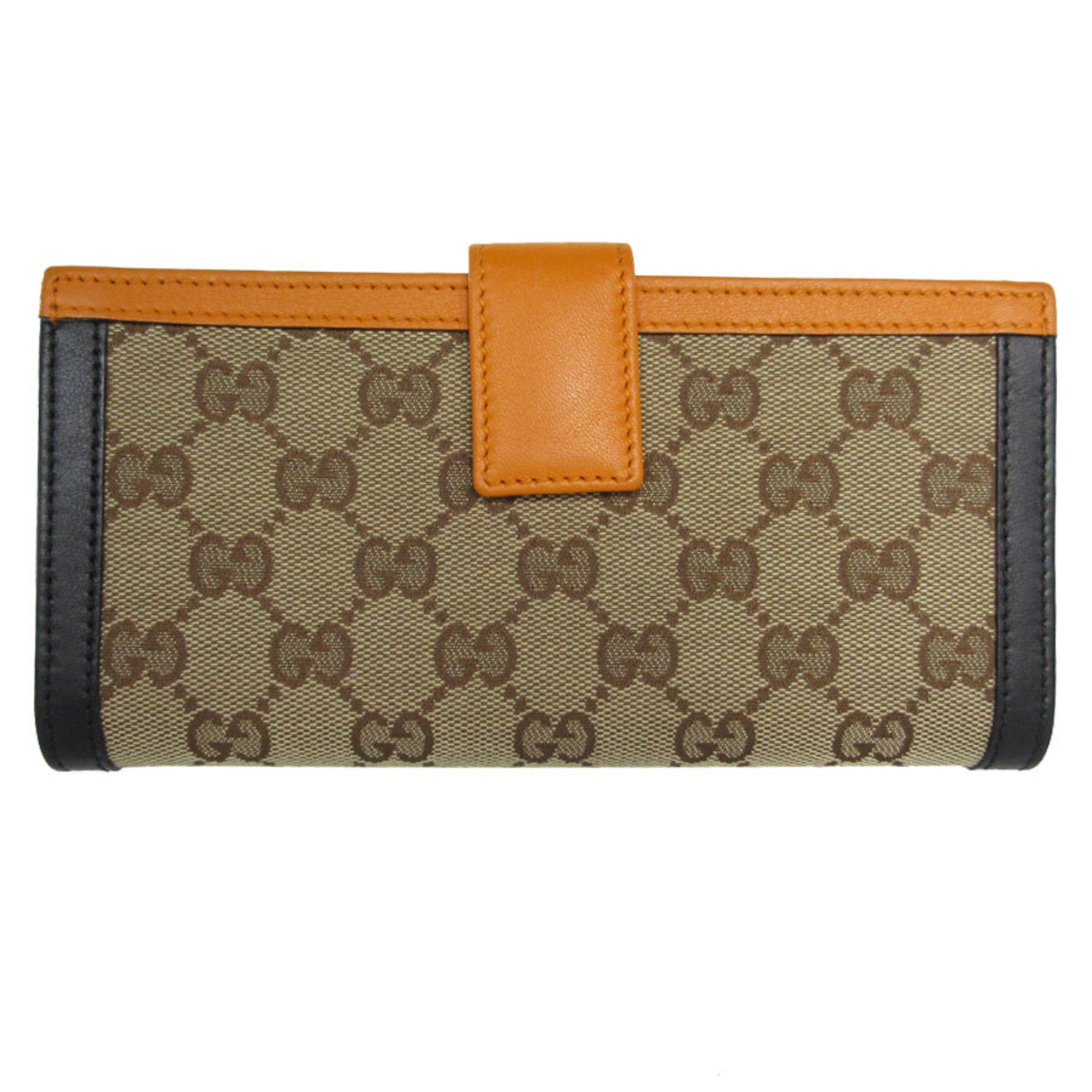 Gucci Black Brown Orange Gg Canvas Leather Long Wallet (Bi-Fold) (Pre-Owned)