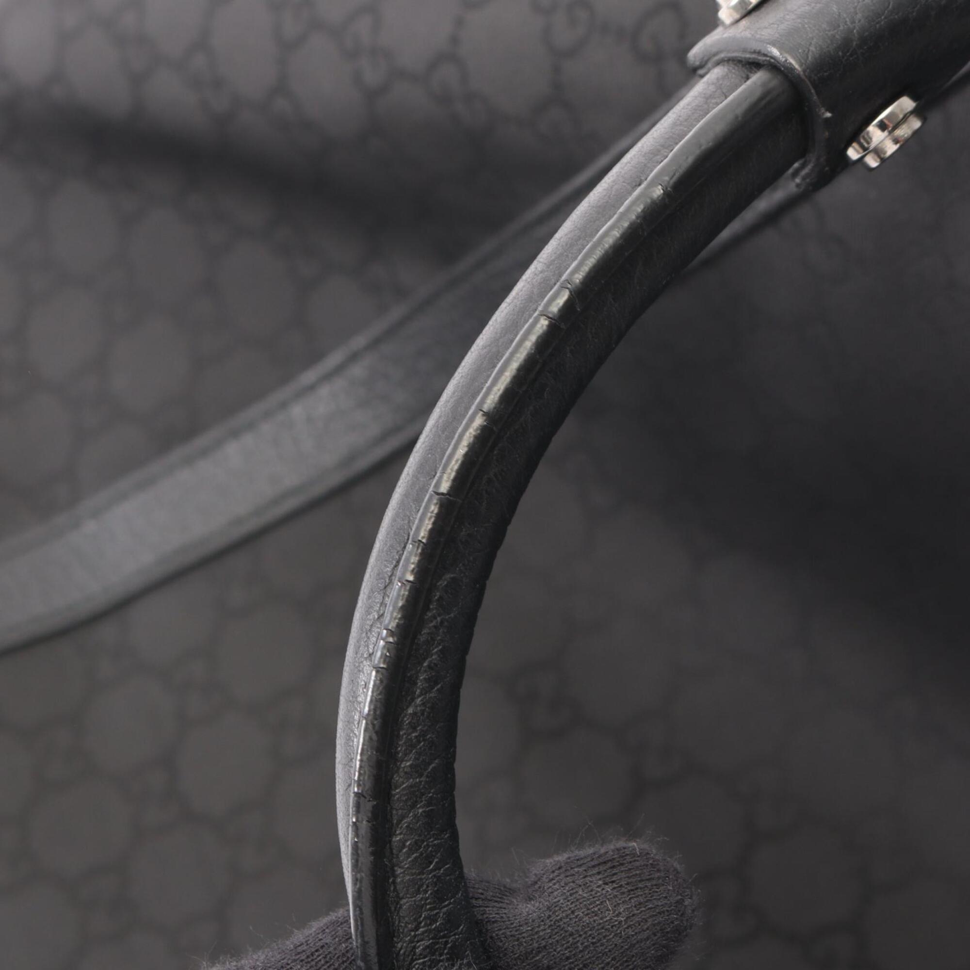Gucci Black Leather Nylon Canvas Handbag Tote Bag (Pre-Owned)