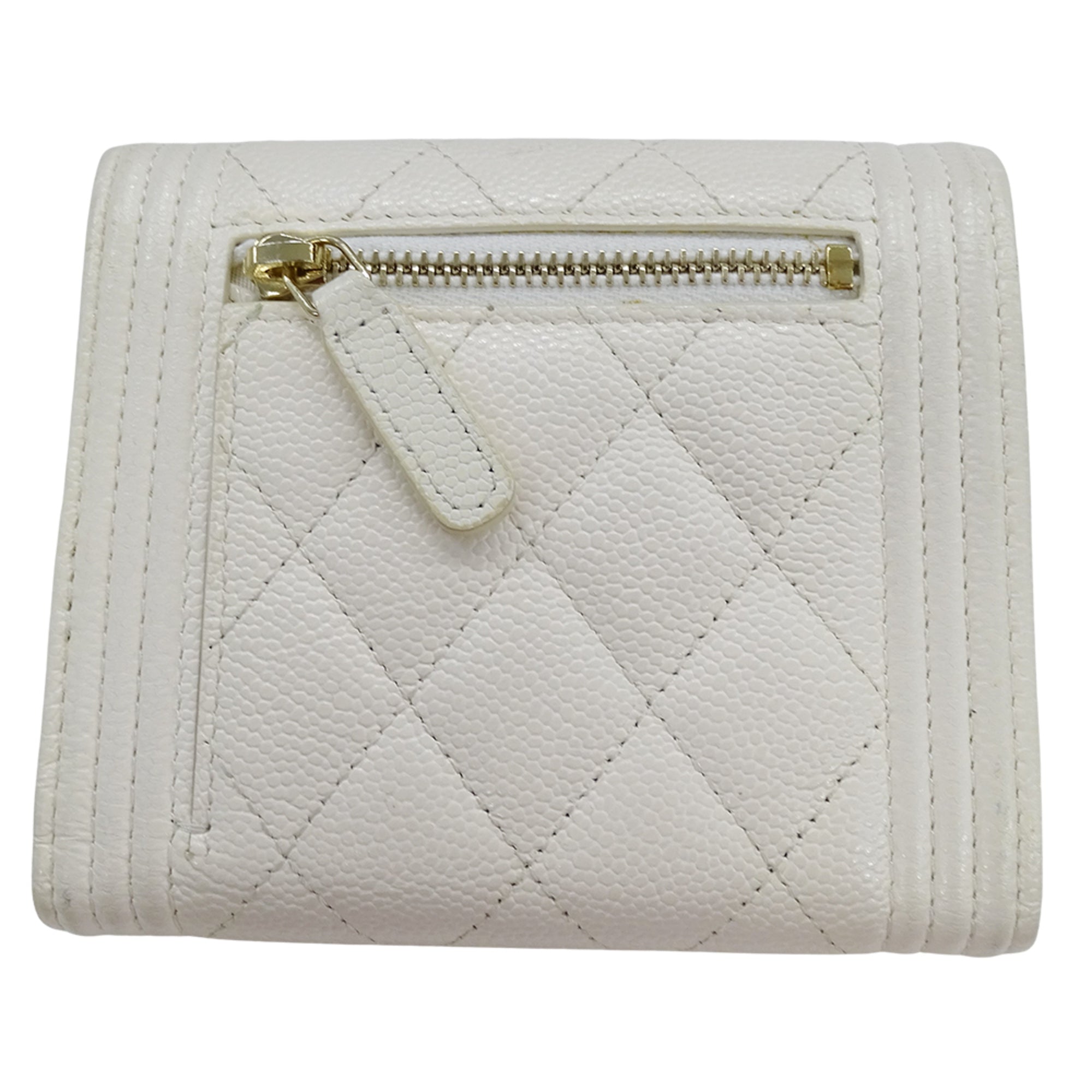 Chanel White Grained Calfskin Wallet (Tri-Fold) (Pre-Owned)