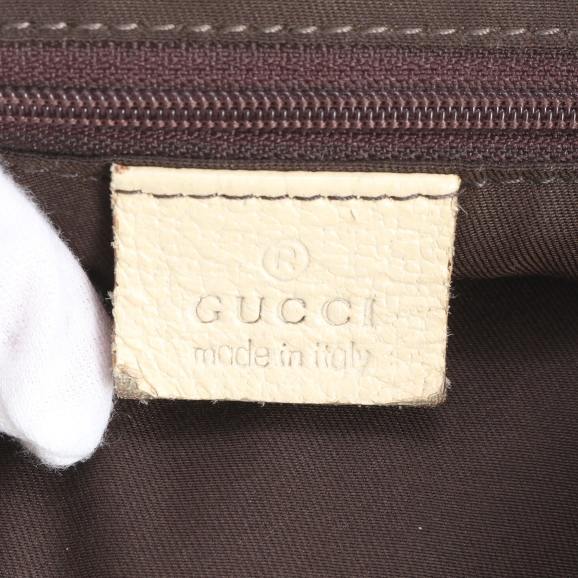 Gucci Beige White Leather Canvas Handbag Shoulder Bag Tote Bag (Pre-Owned)