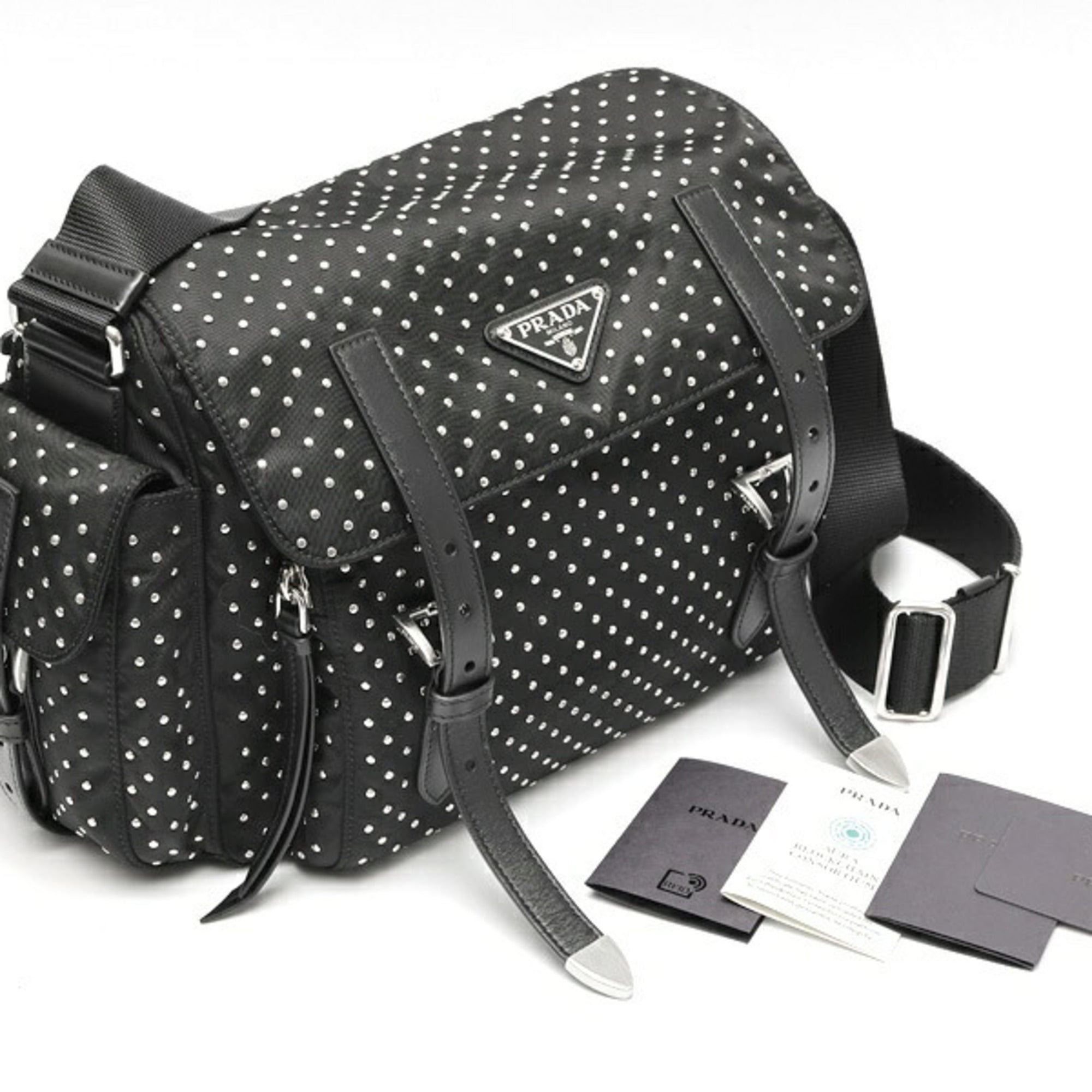 Prada Black Nylon Metal Leather Shoulder Bag (Pre-Owned)