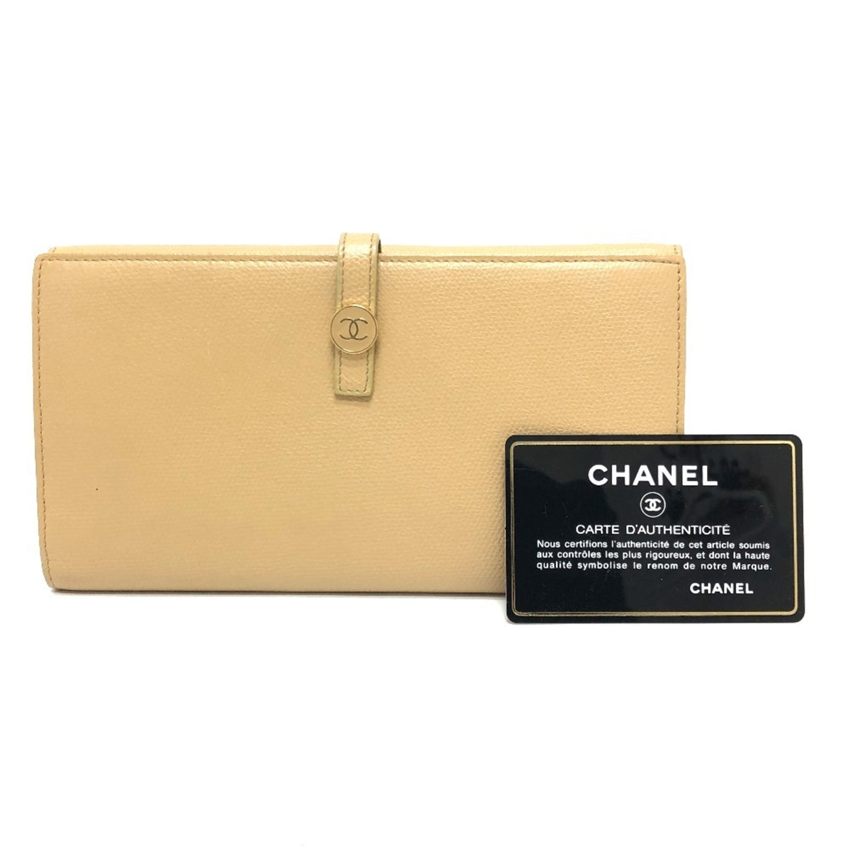 Chanel Beige Leather Long Wallet (Bi-Fold) (Pre-Owned)