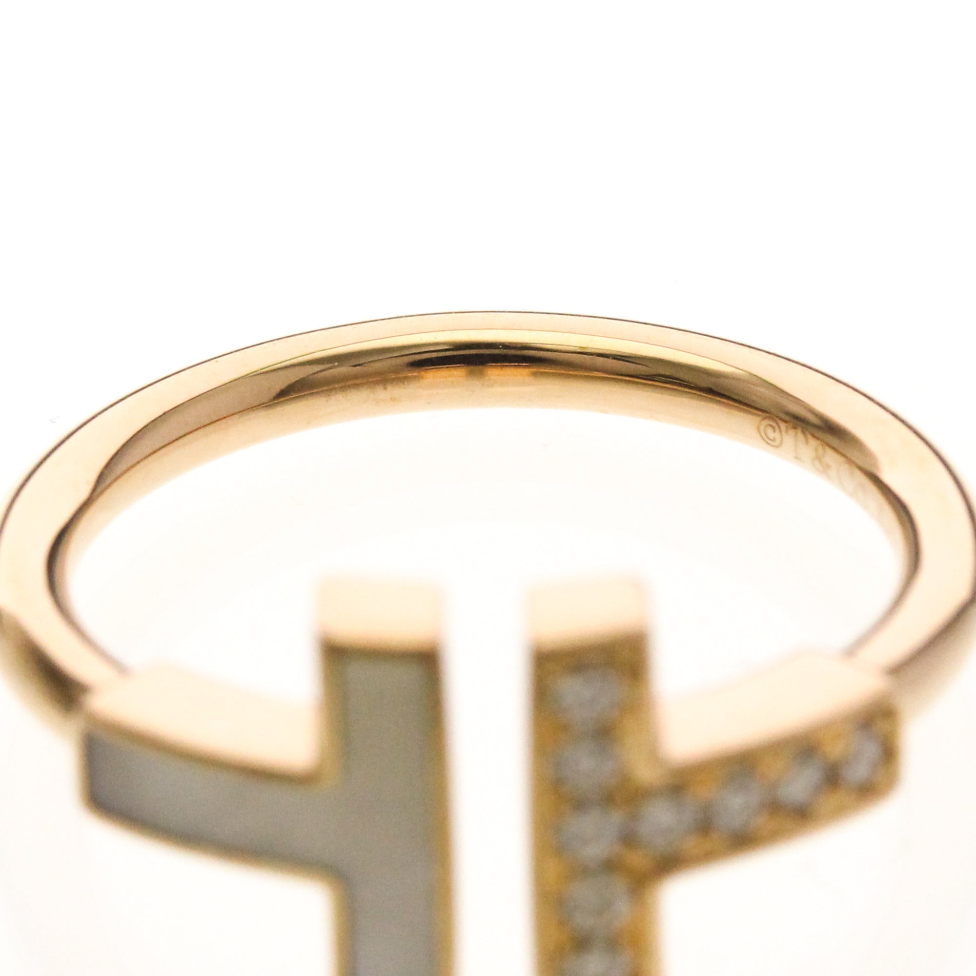 Tiffany & Co. T Wire Ring 18K Rose Gold With Mother Of Pearl And Diamonds Gold Pink_Gold Ring Jewelry (Pre-Owned)