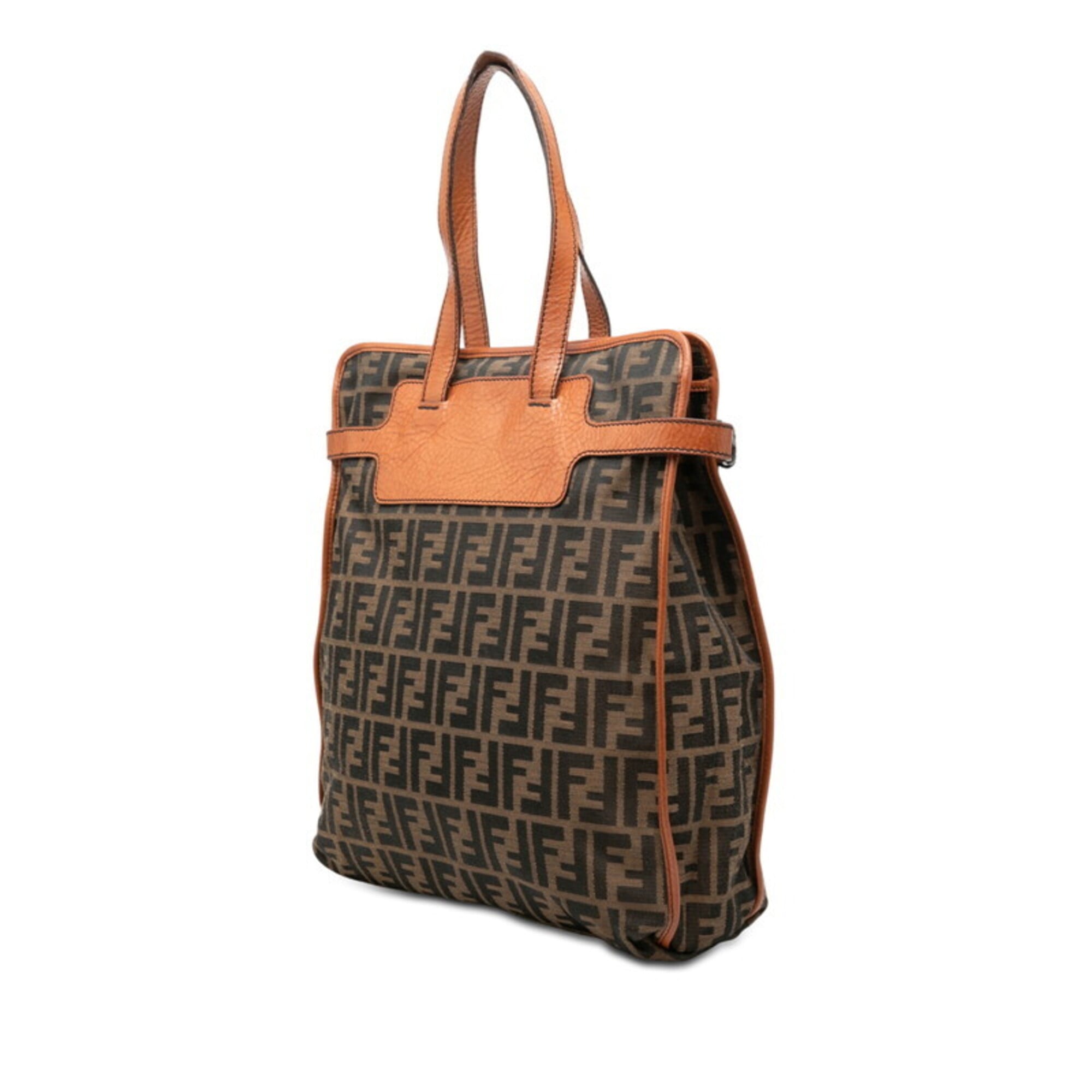 Fendi Brown Canvas Leather Handbag Tote Bag (Pre-Owned)
