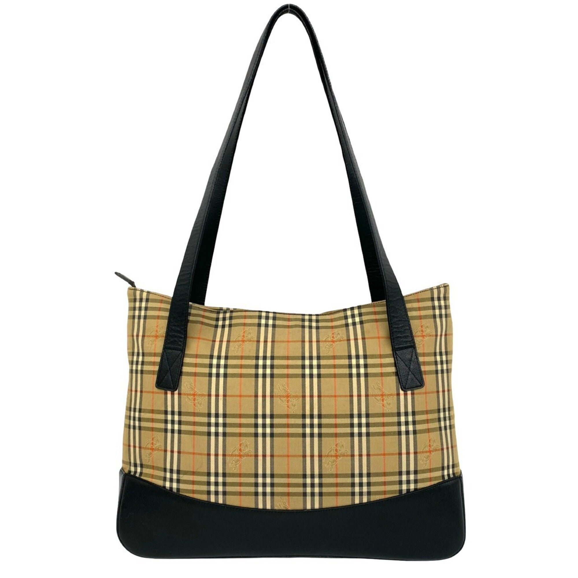 Burberry Beige Black Canvas Leather Handbag Tote Bag (Pre-Owned)