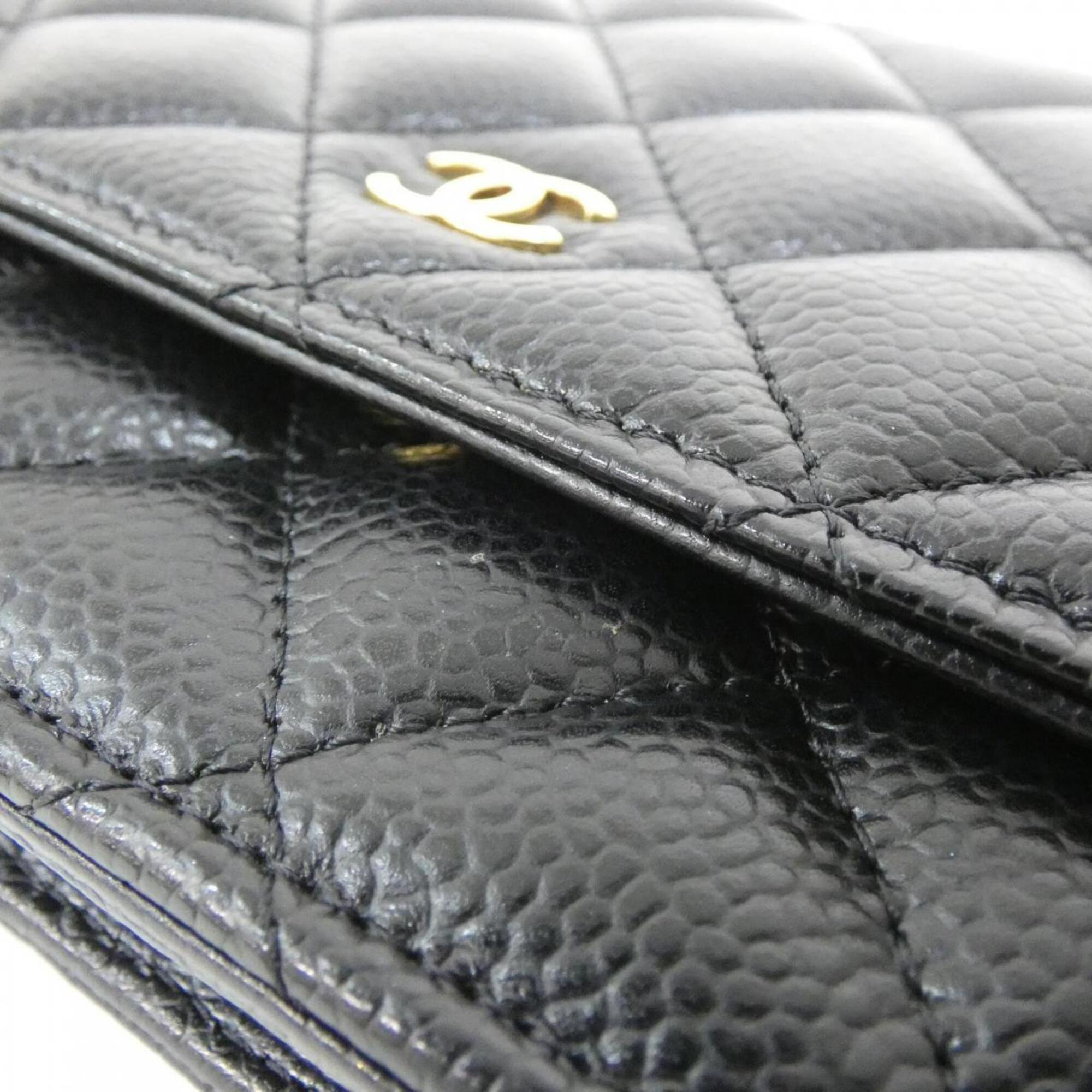 Chanel Black Grained Calfskin Chain/Shoulder Wallet (Pre-Owned)