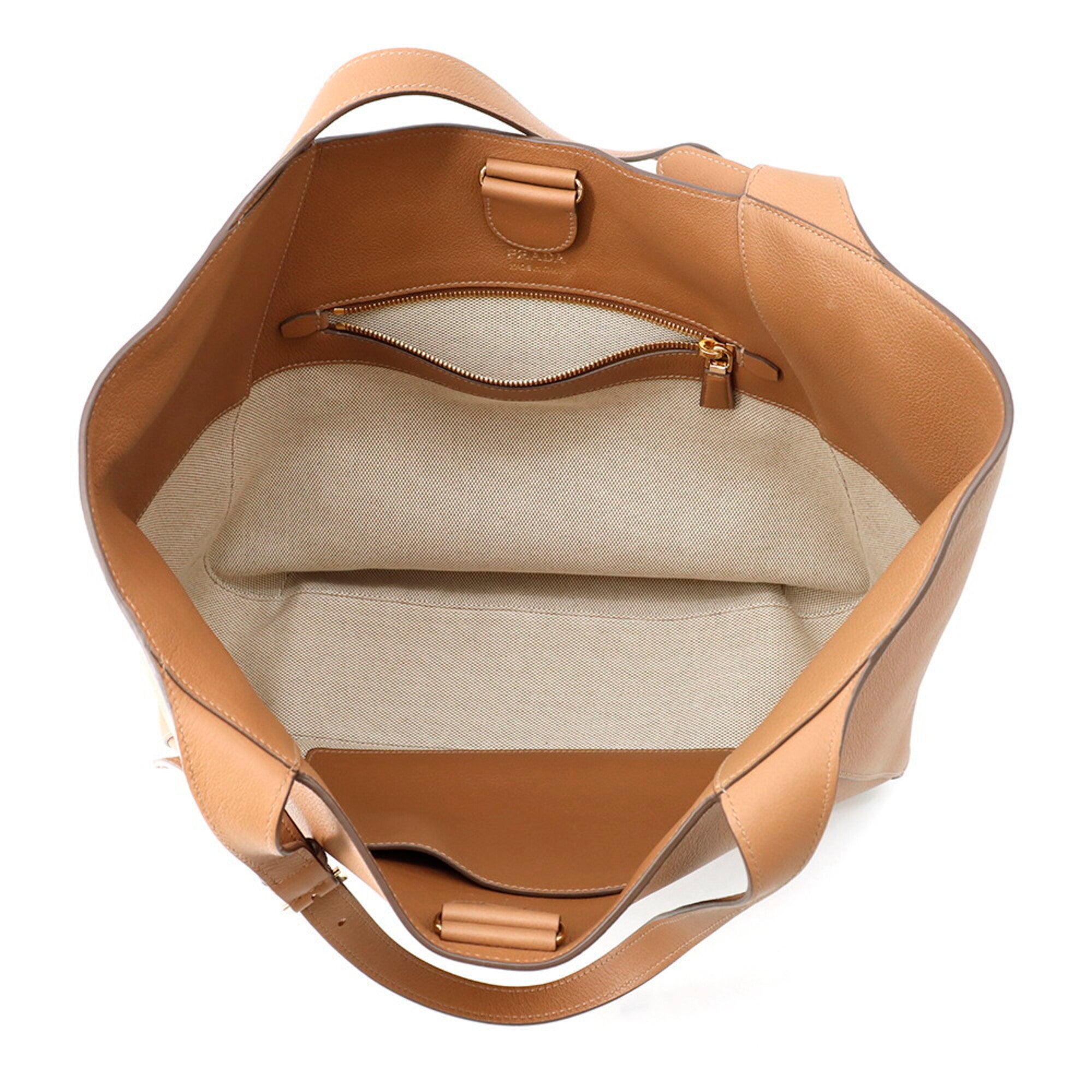 Prada Brown Leather Handbag Tote Bag (Pre-Owned)
