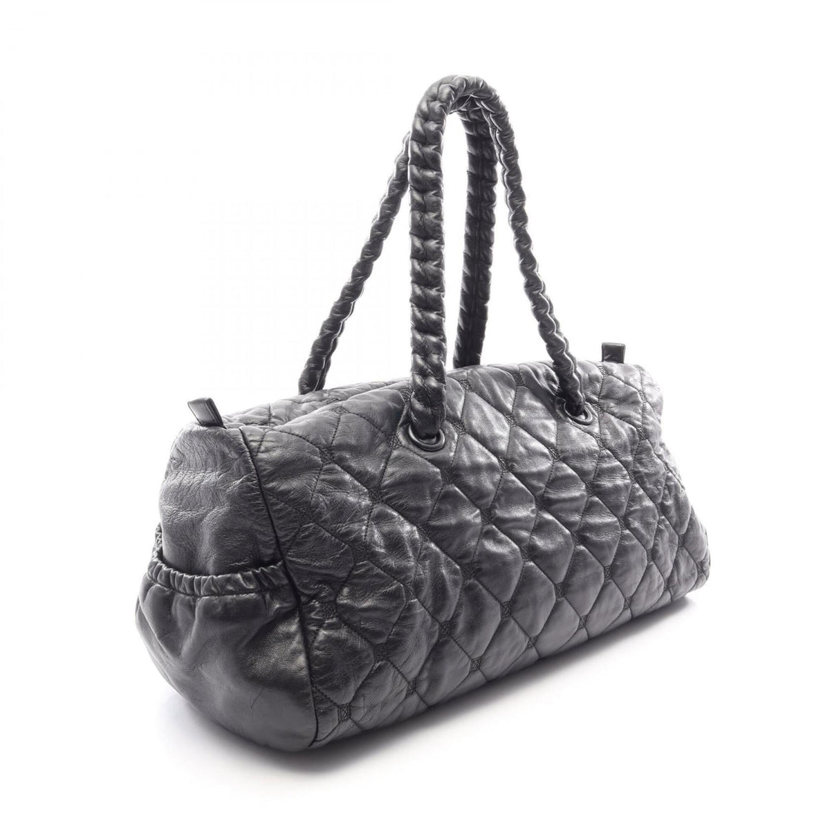 Chanel Black Leather Boston Bag Handbag (Pre-Owned)