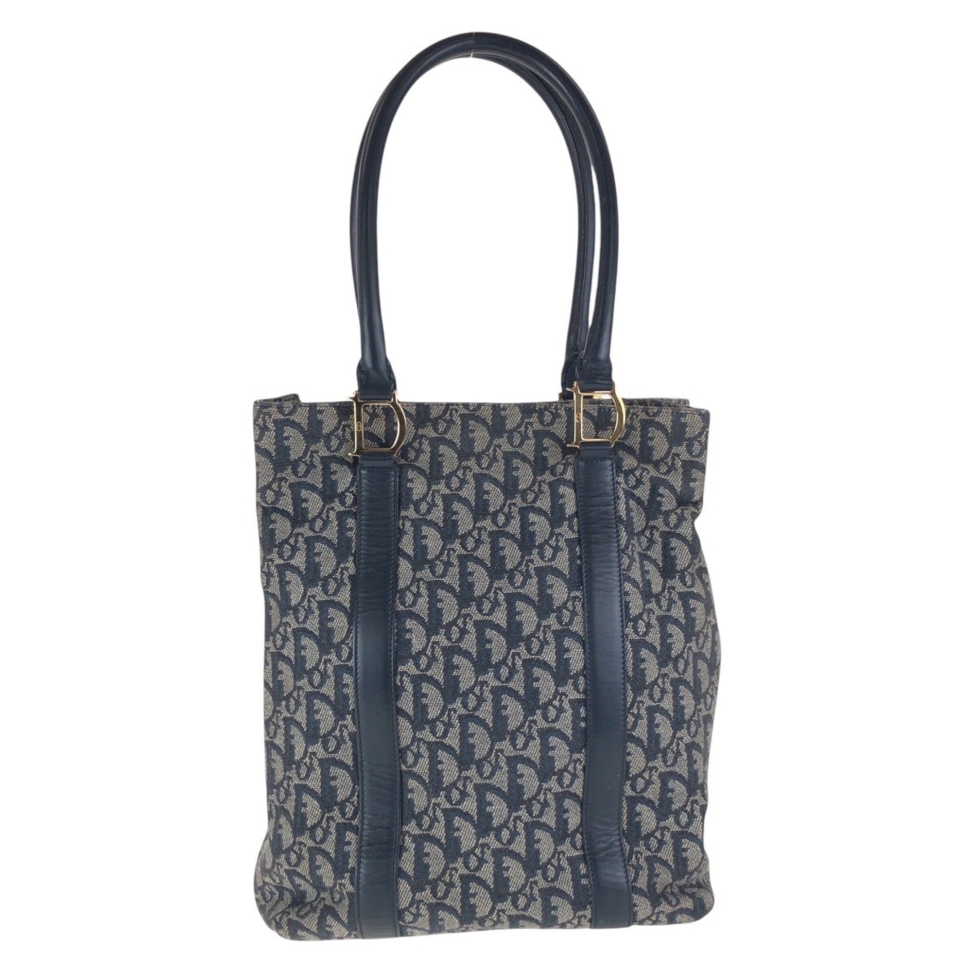 Christian Dior Navy Canvas Leather Shoulder Bag Tote Bag (Pre-Owned)