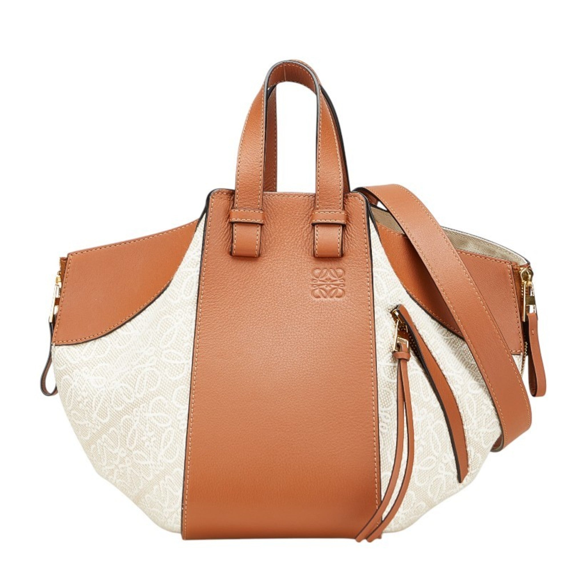Loewe Beige Brown Canvas Leather Handbag Shoulder Bag (Pre-Owned)