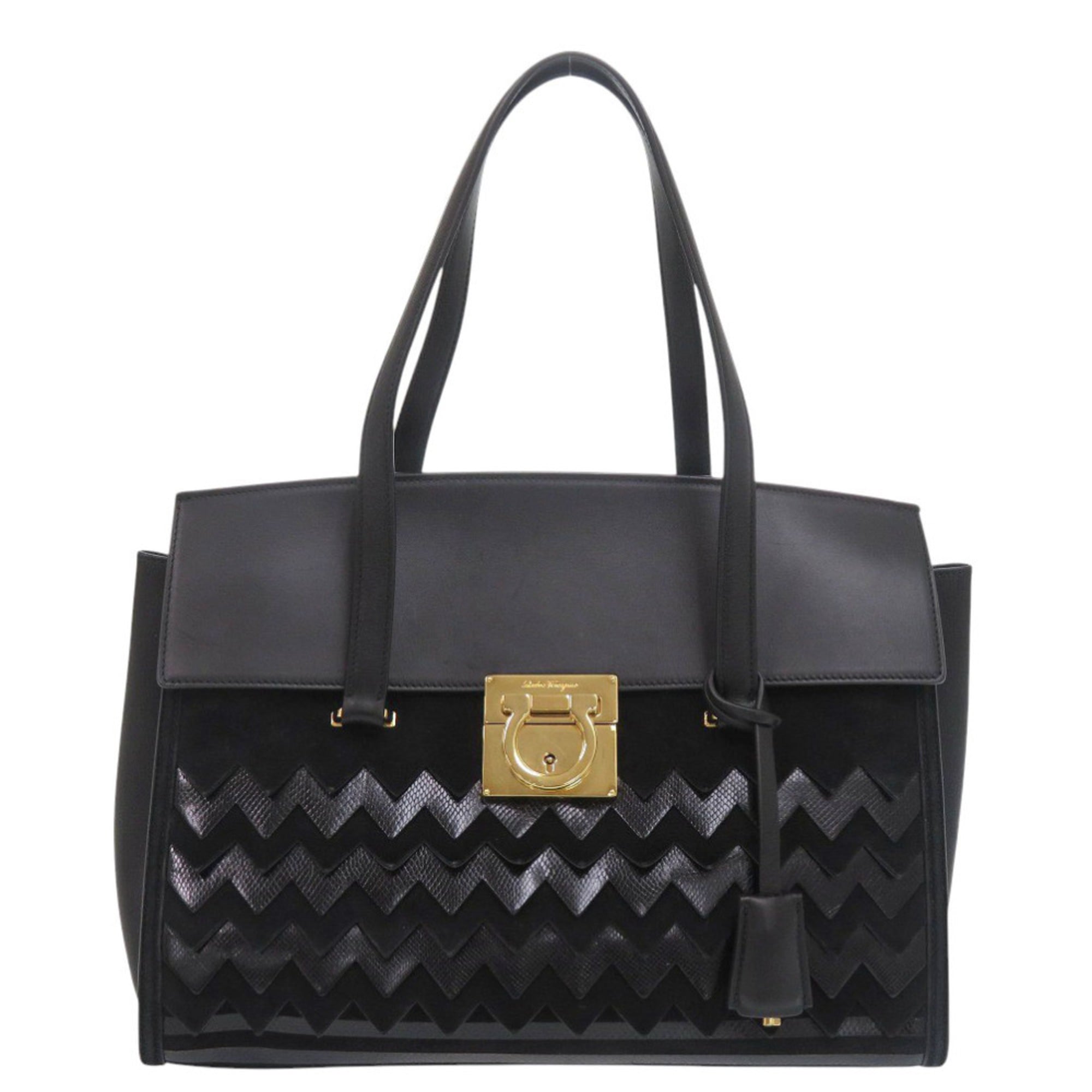 Salvatore Ferragamo Gancini Black Leather Handbag (Pre-Owned)