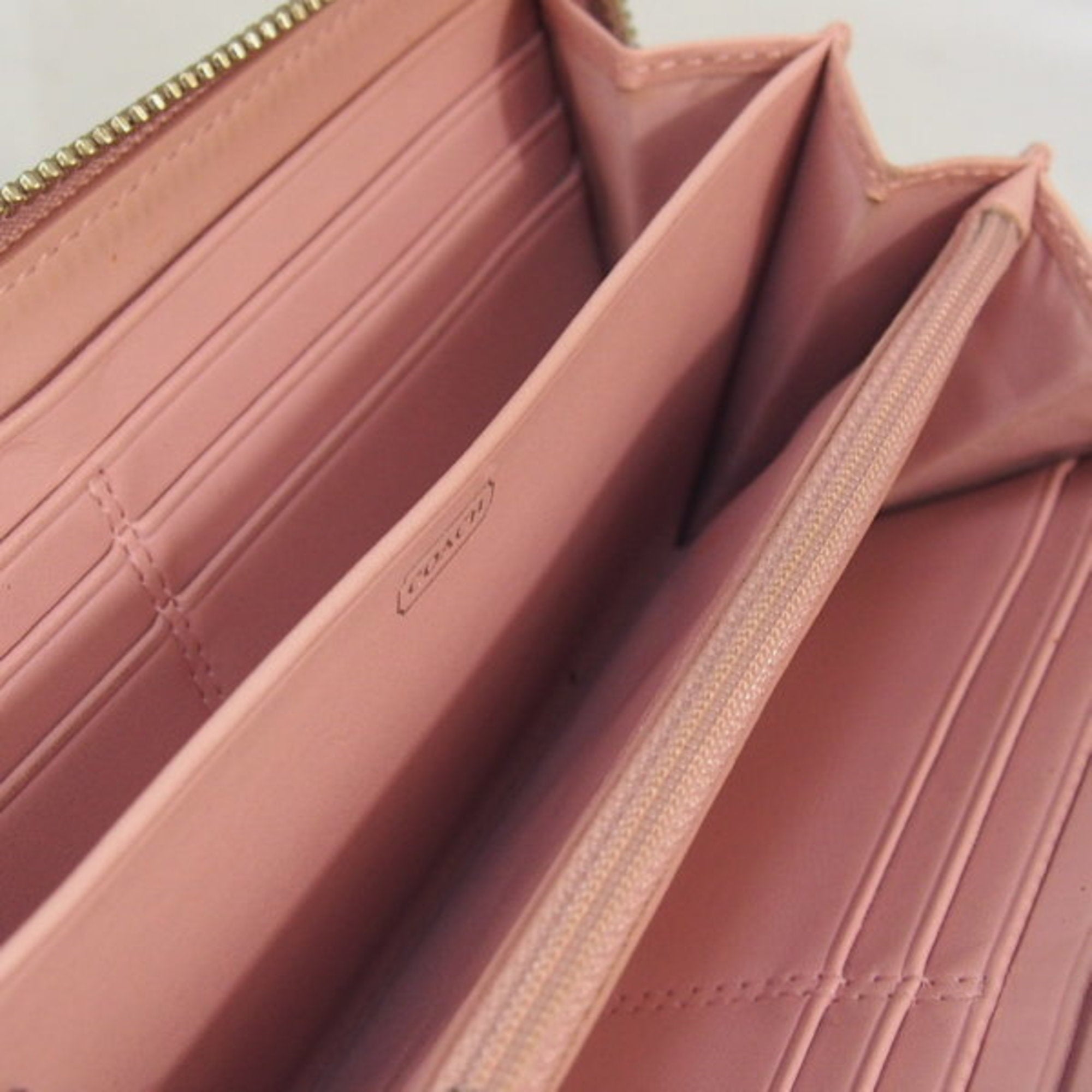 Coach Beige Pink Canvas Long Wallet (Bi-Fold) (Pre-Owned)