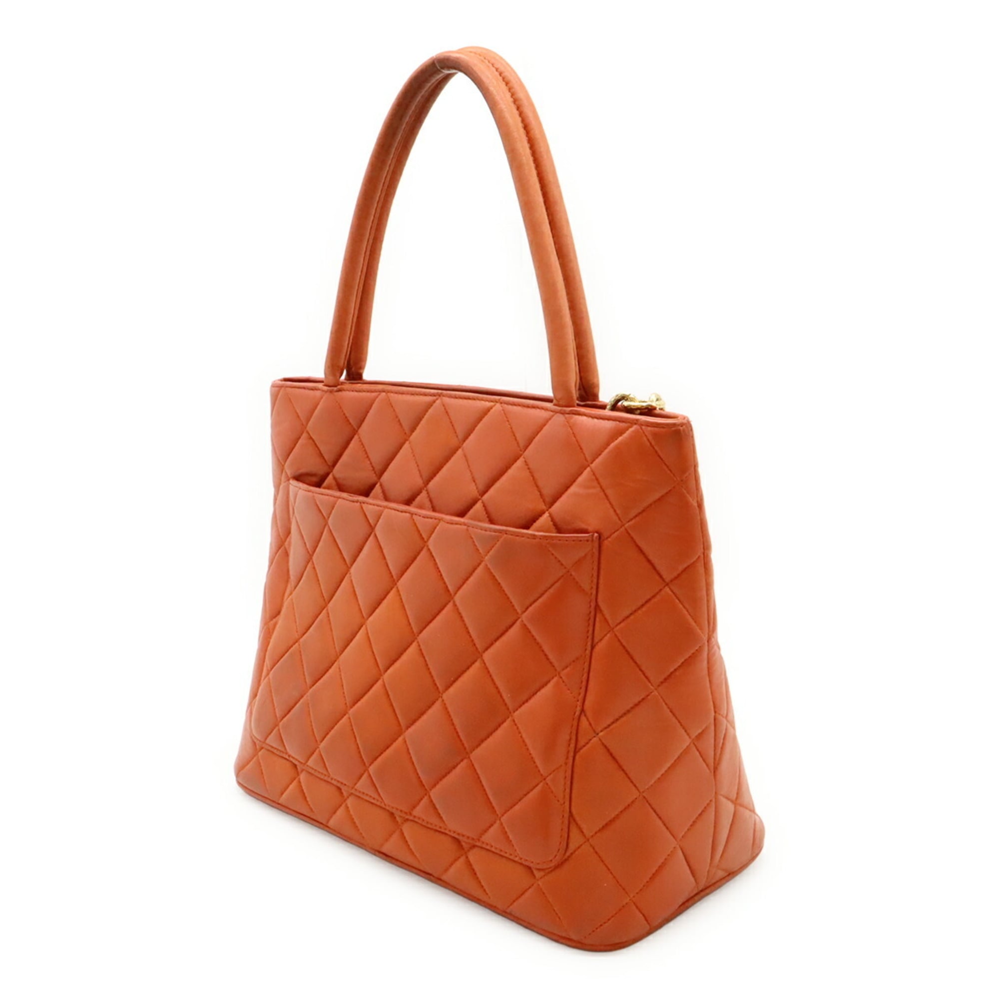 Chanel Matelasse Orange Leather Shoulder Bag Tote Bag (Pre-Owned)