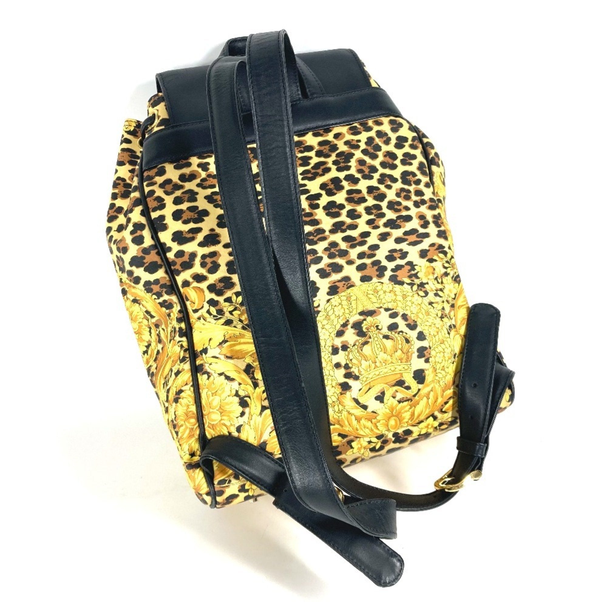 Versace Black Yellow Pvc Leather Backpack (Pre-Owned)