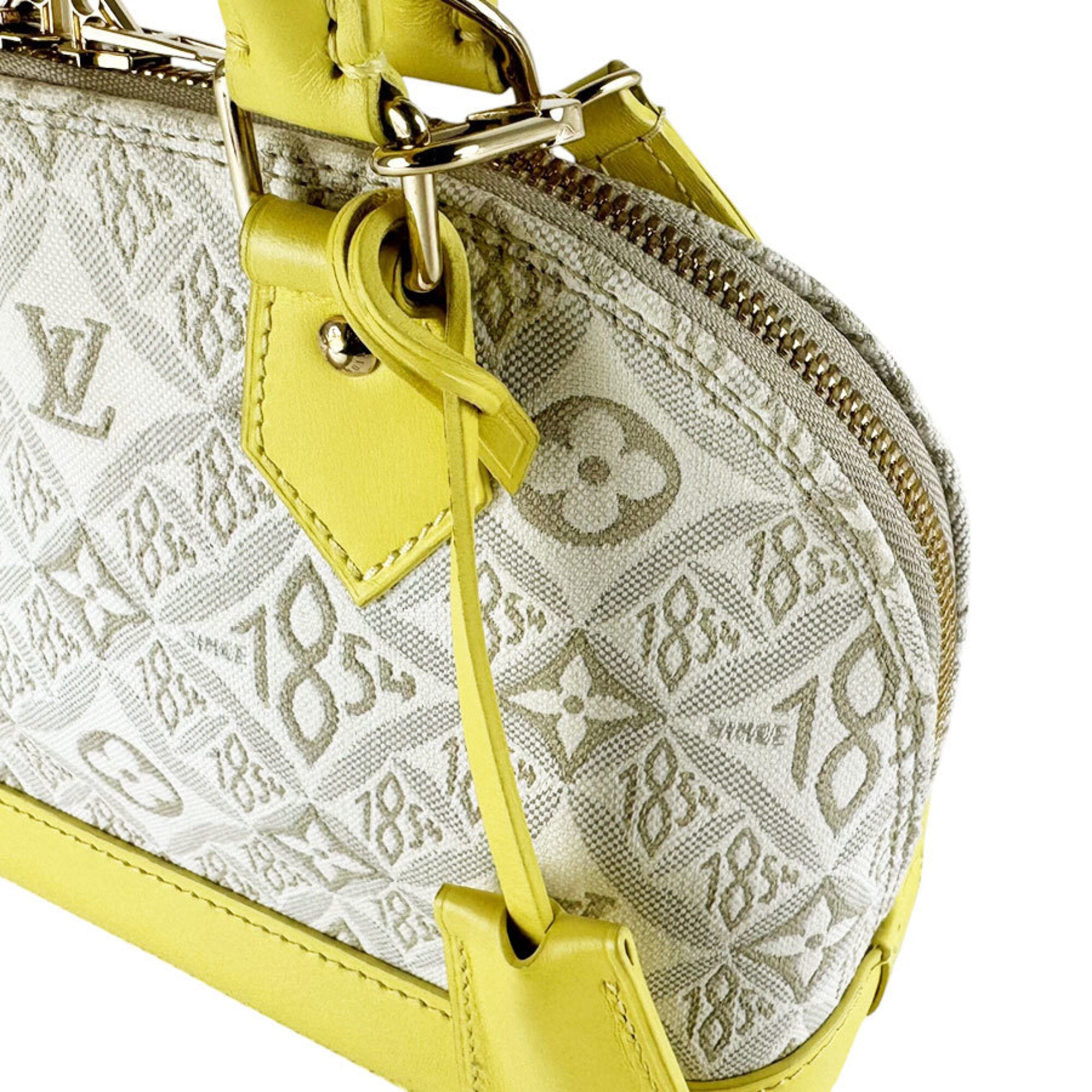 Louis Vuitton Grayish Yellow Canvas Leather Handbag Shoulder Bag (Pre-Owned)
